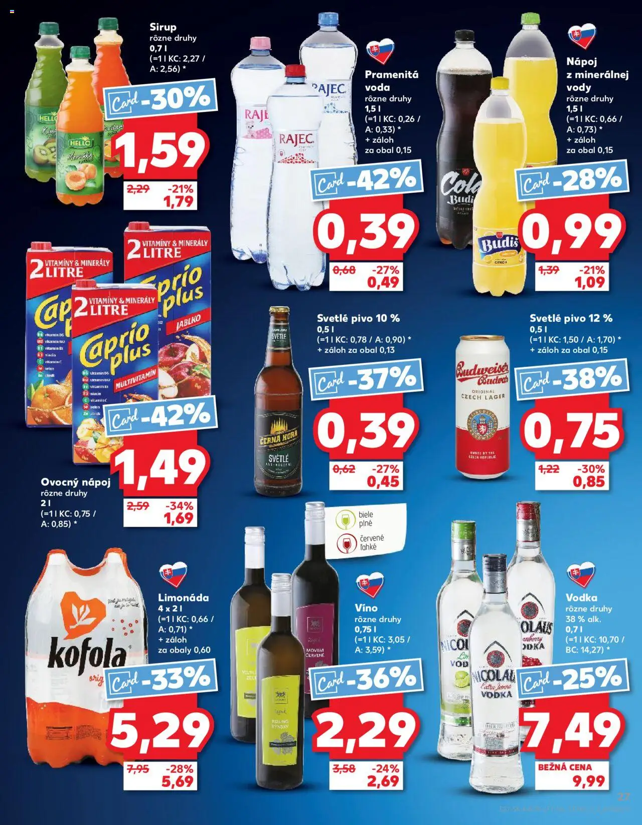 Kaufland Sereď │ platný od 17.07.2025 | Strana: 27 | Produkty: Víno, Budvar, Vodka, Voda