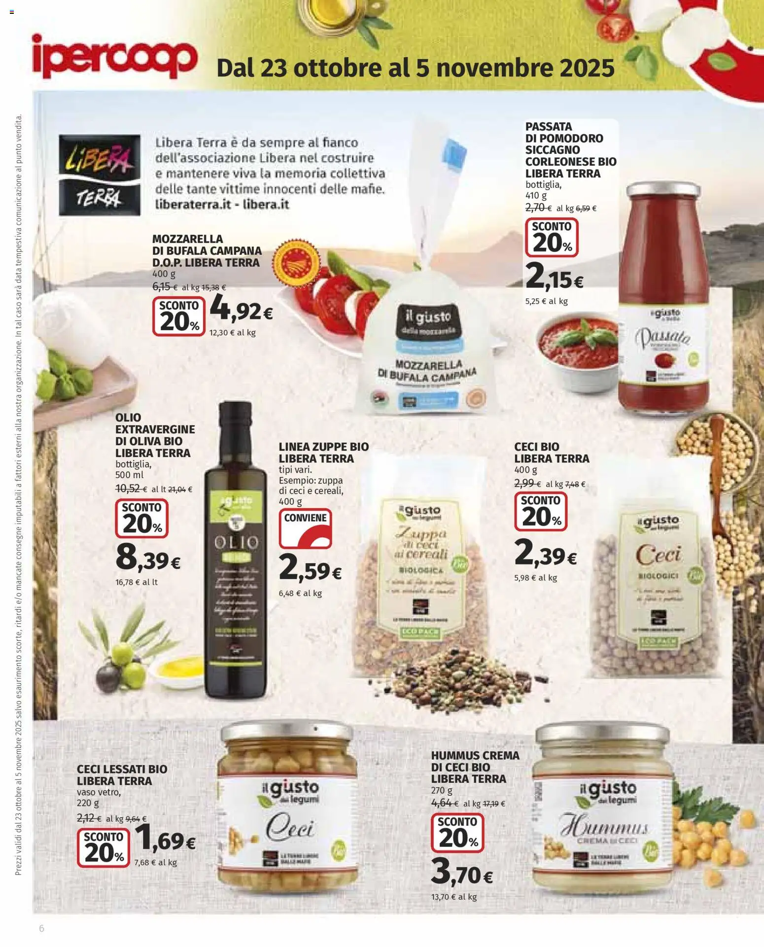 Volantino Ipercoop del 23.10.2025 | Pagina: 6 | Prodotti: Ceci, Pomodoro, Hummus, Vaso