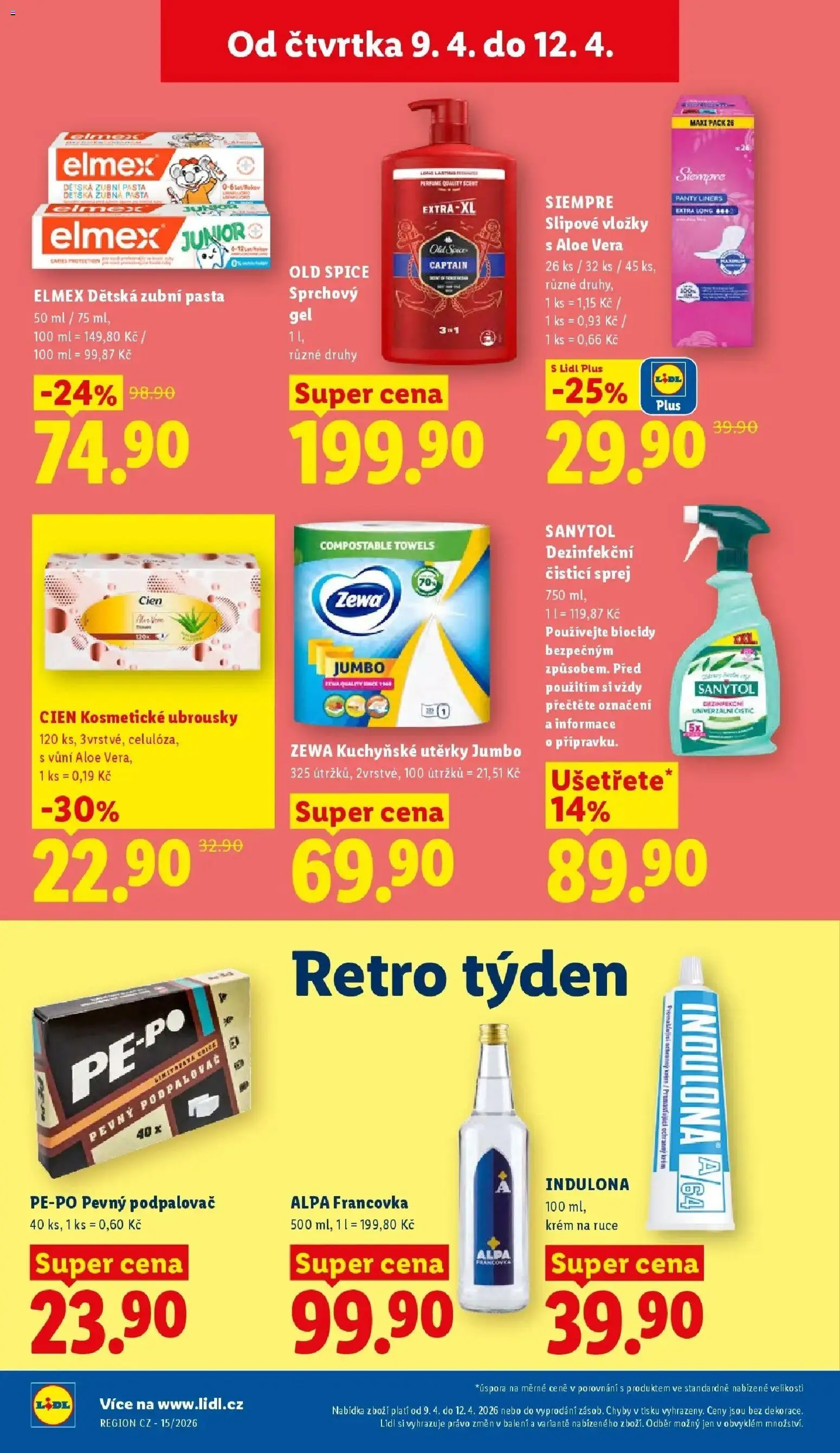 Lidl aktuální leták od 09.04.2026 | Strana: 26 | Produkty: Zubní pasta, Cien, Ubrousky, Alpa