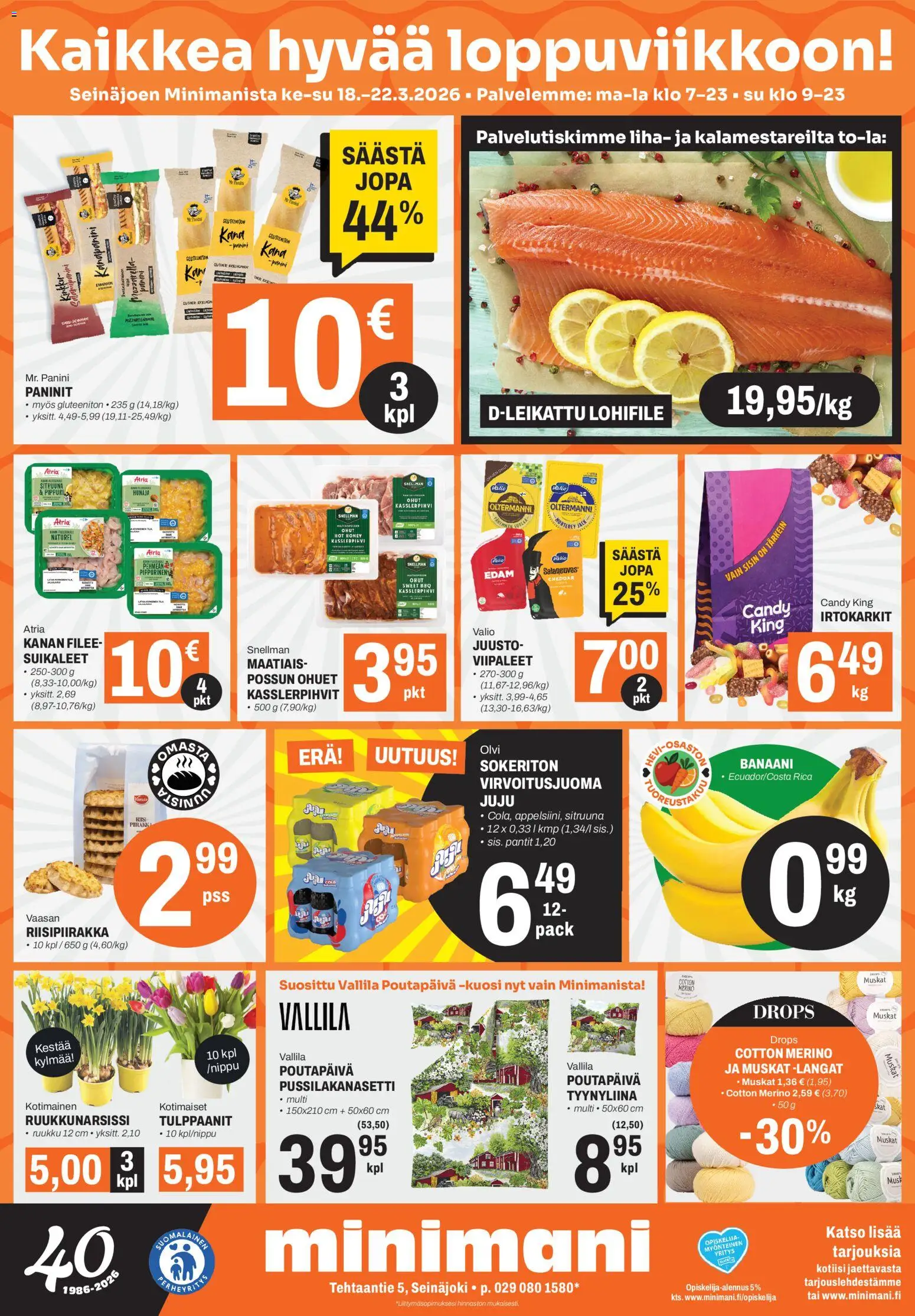 Minimani Tarjoukset - Seinäjoki – voimassa 18.03.2026 alkaen | Sivu: 1 | Tuotteet: Pussilakanasetti, Mozzarella, Cheddar, Hunaja