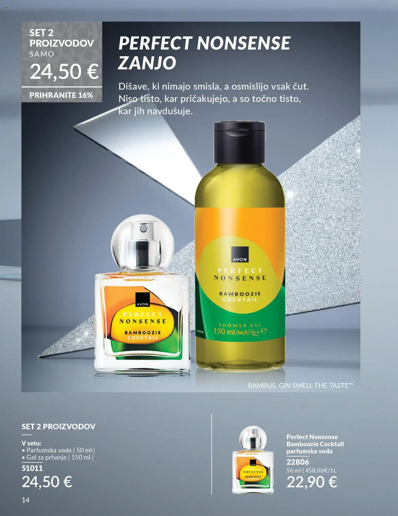 Novi Avon katalog ponudbe – veljaven od 01.10.2025 | Stran: 14 | Izdelki: Gel za prhanje, Gin, Voda, Parfumska voda
