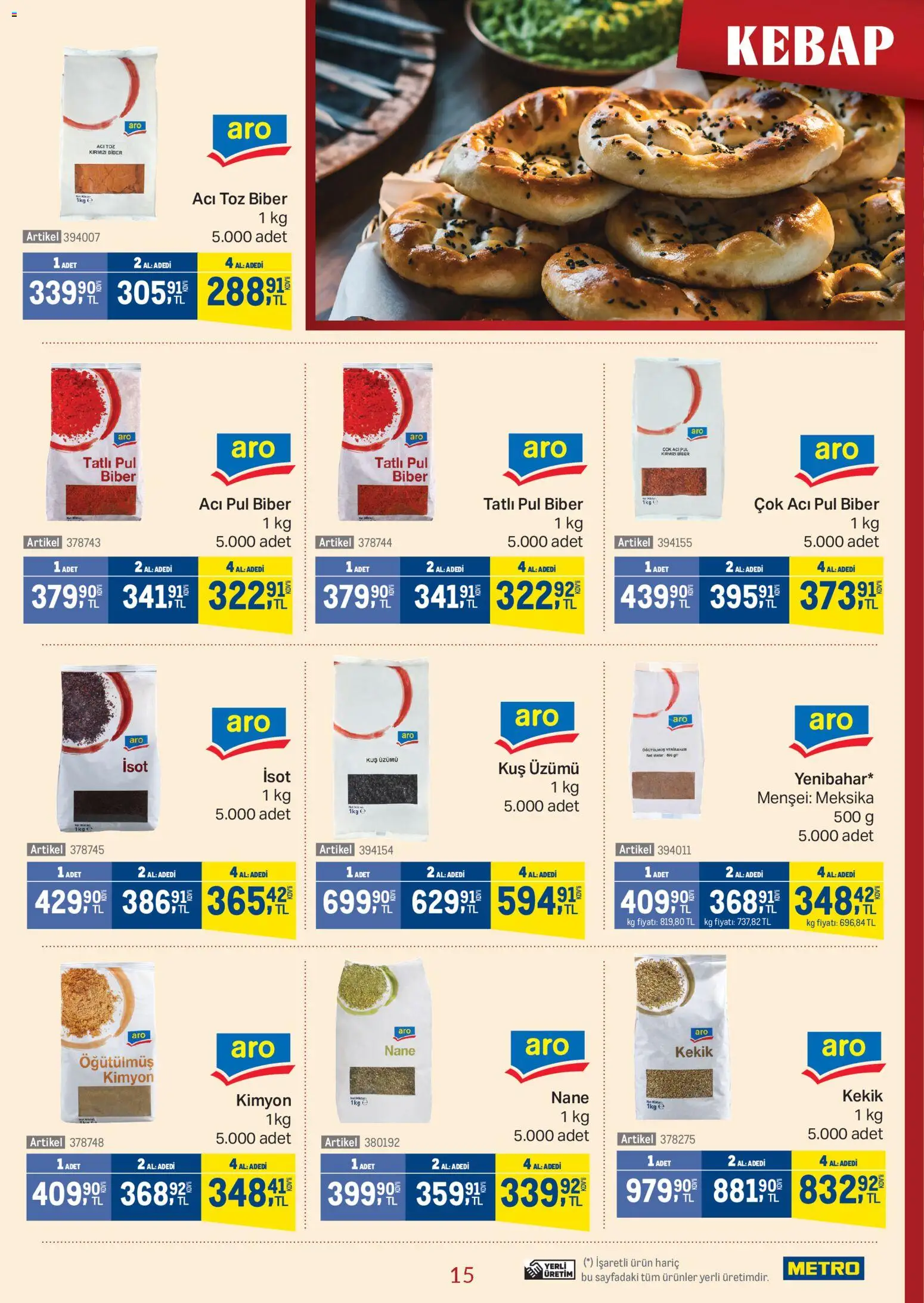 Metro - Kebap Restoranları - 11.03.2026 tarihinden itibaren geçerlidir | Sayfa: 15 | Ürünler: Biber, Kekik, Kırmızı biber, Nane