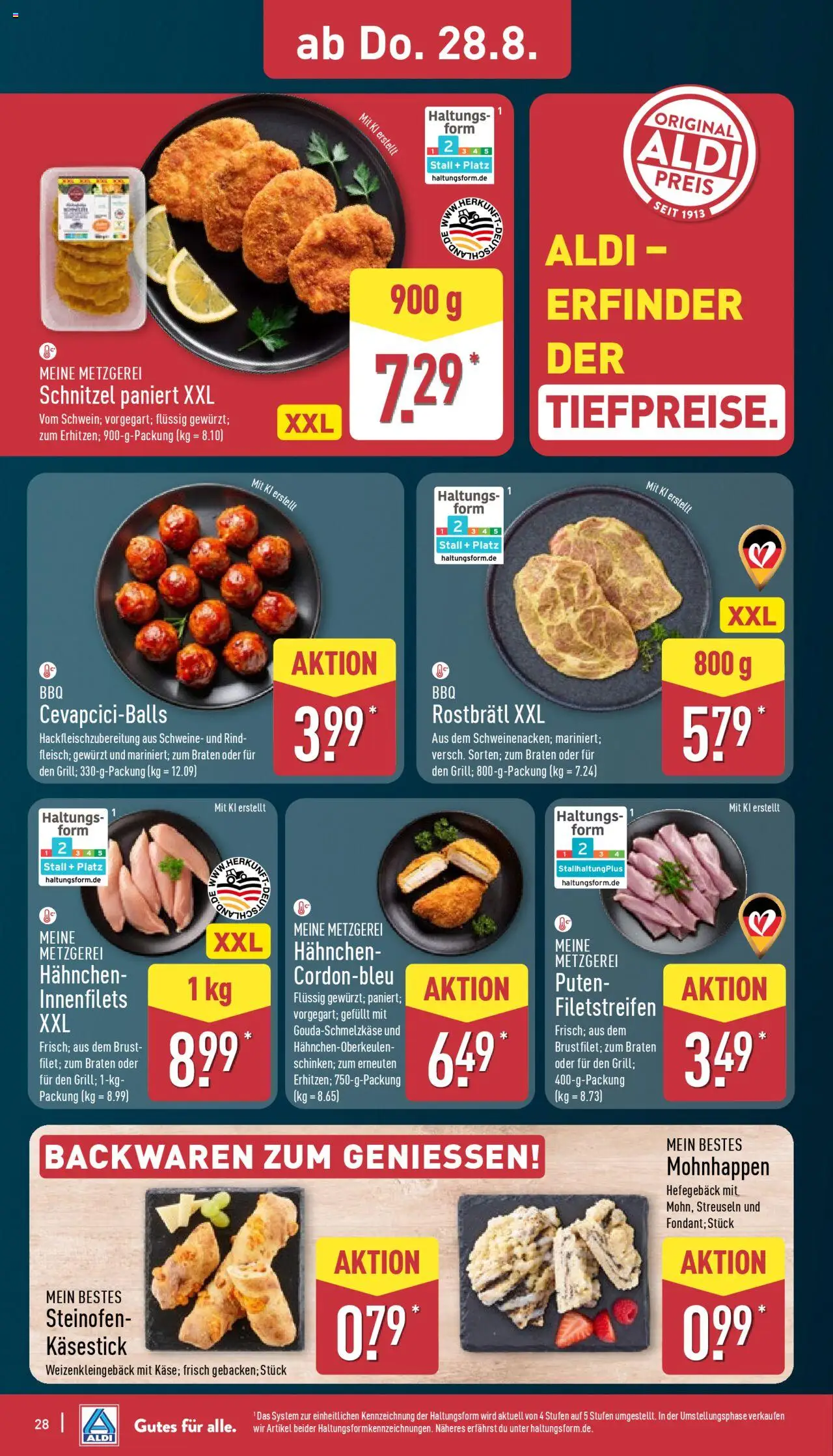 Aldi Prospekt 	 - gültig ab dem 25.08.2025 | Seite: 28 | Produkte: Hahnchen, Schnitzel