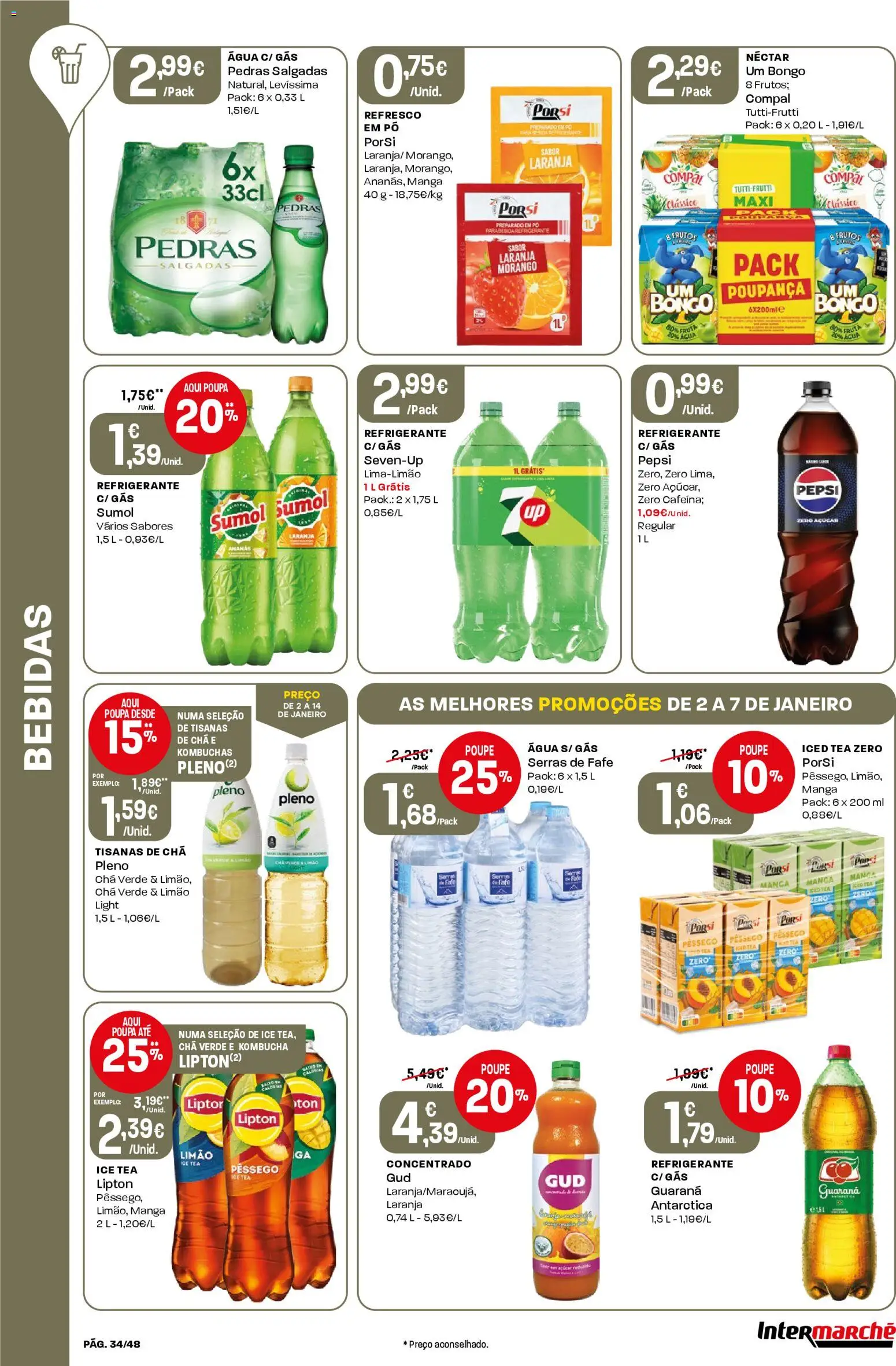 Intermarché folheto │ válido de 02.01.2026 | Página: 34 | Produtos: Agua, Refrigerante, Kombucha, Açúcar