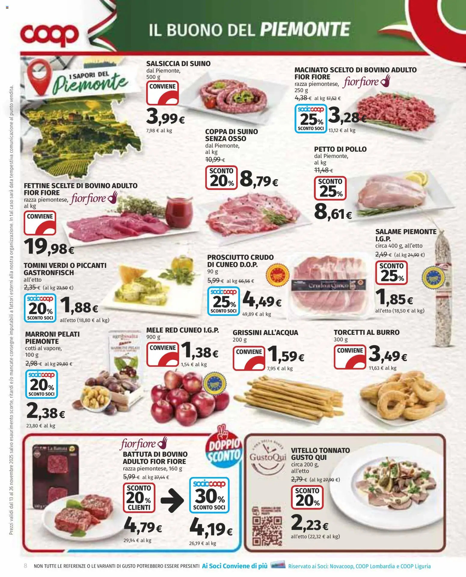 Volantino COOP del 13.11.2025 | Pagina: 8 | Prodotti: Petto di Pollo, Mele, Salsiccia, Vitello