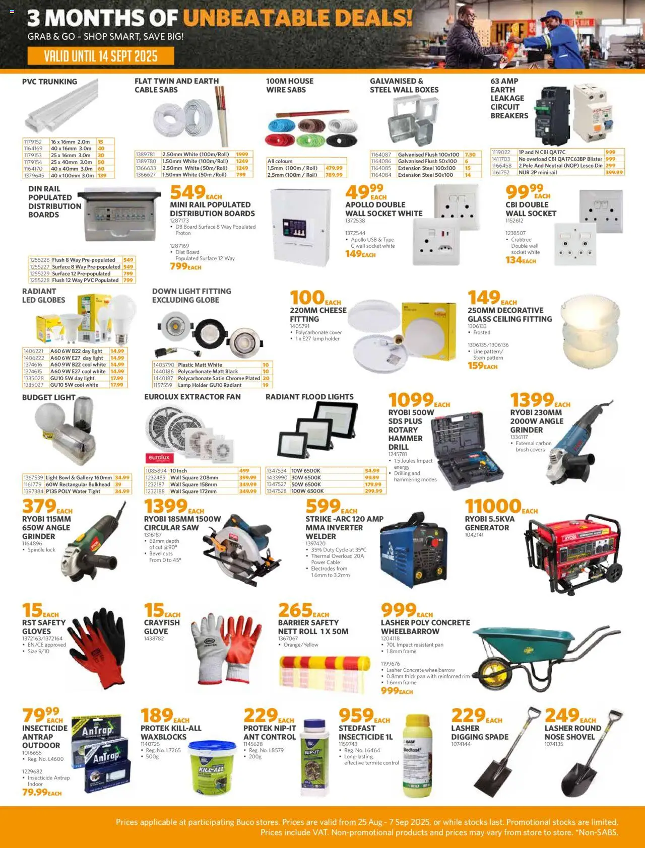 BUCO Spring Savings Inland Fundamental │ valid from 25.08.2025 | Page: 3 | Products: Gloves, Fan, Lamp, Hammer