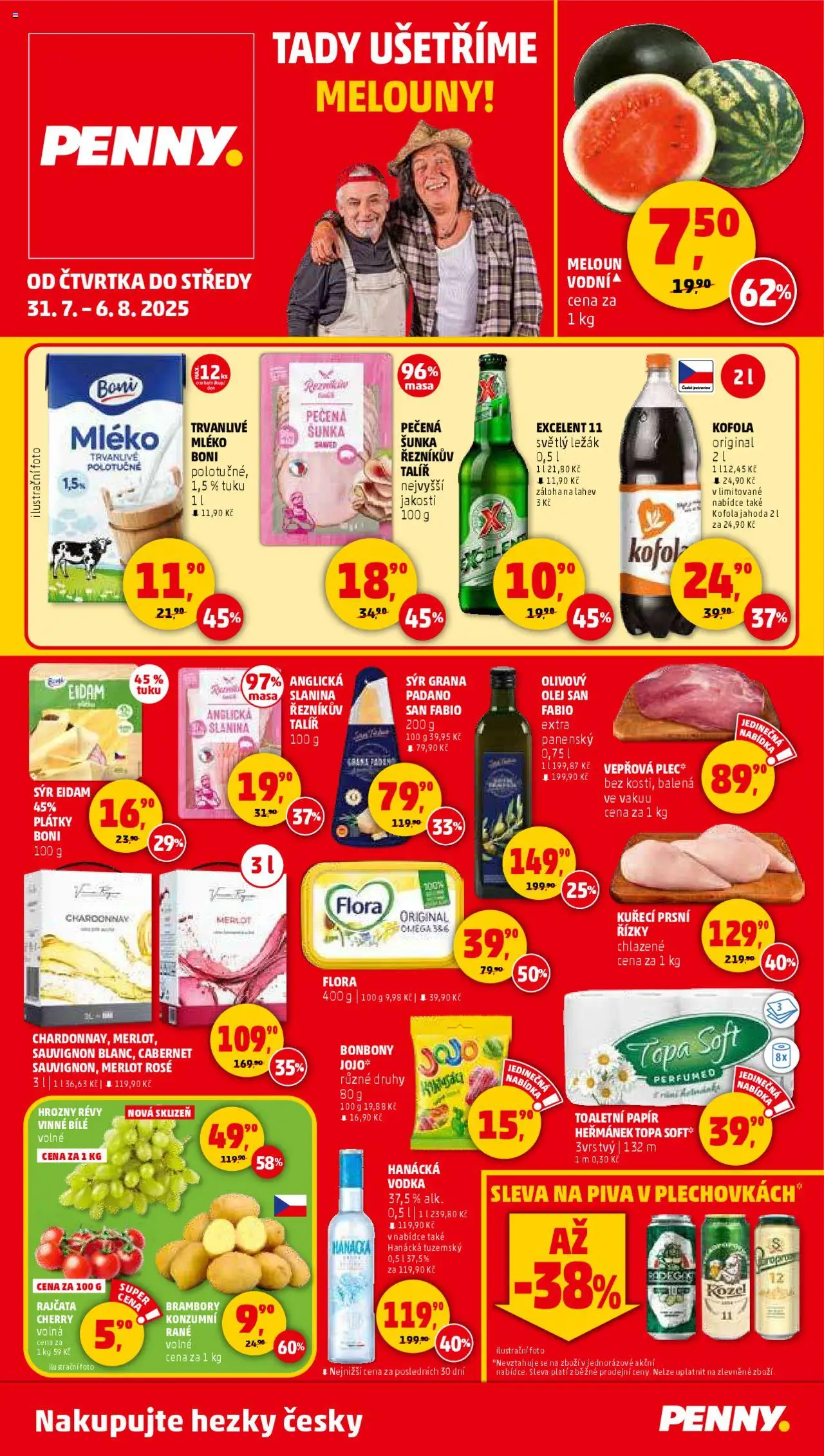 Penny Market leták - Čtvrtečník od 31.07.2025 | Strana: 1 | Produkty: Sýr, Šunka, Omega, Hrozny