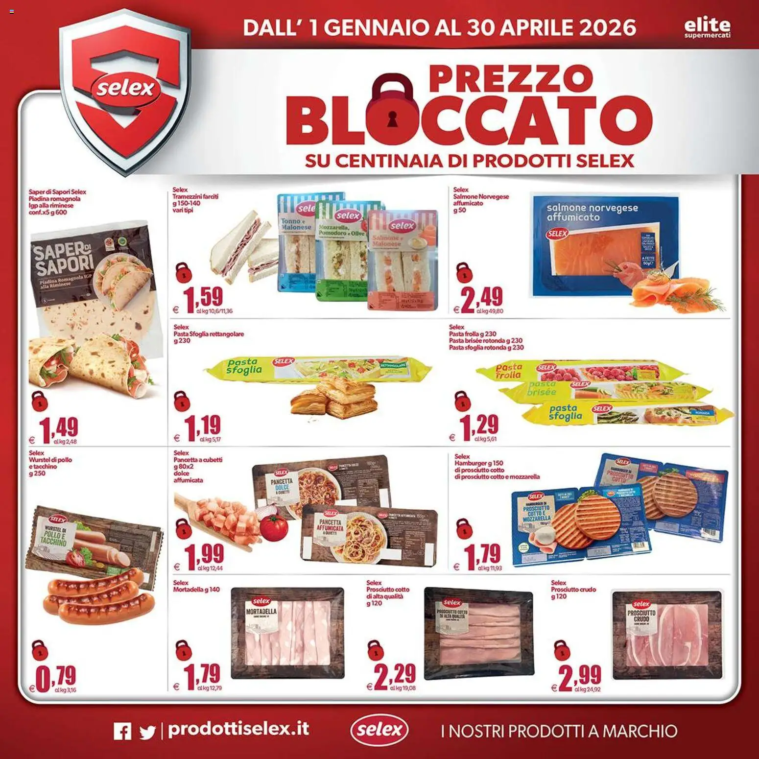 Volantino Elite Supermercati del 01.01.2026 | Pagina: 6 | Prodotti: Prosciutto Crudo, Pollo, Mozzarella, Hamburger