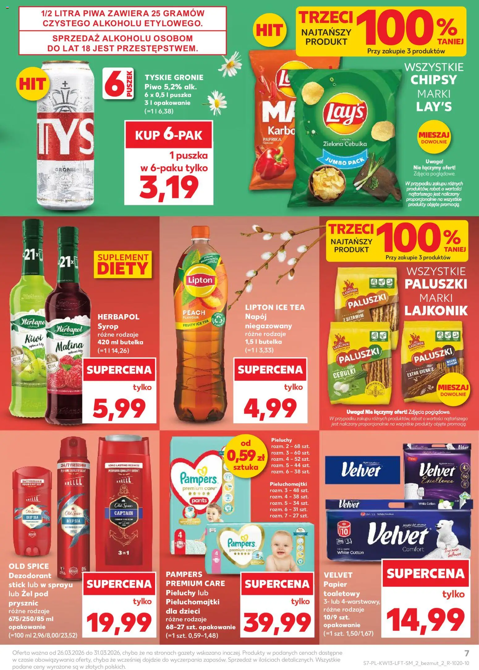 Kaufland Polsko leták od 26.03.2026 | Strana: 7 | Produkty: Kiwi, Pampers, Lay's, Old Spice