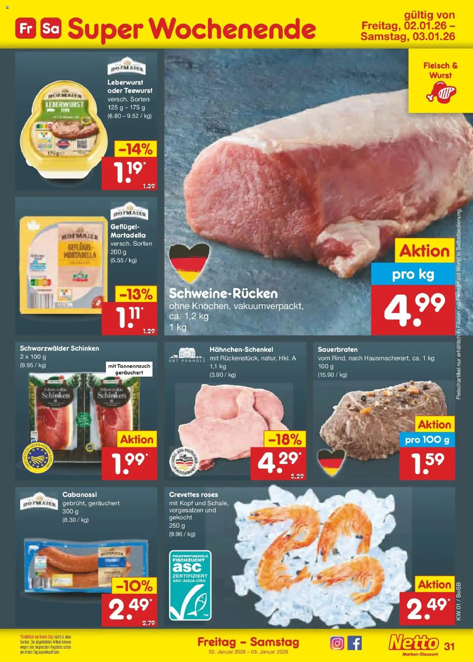Netto Marken-Discount prospekt Stadtlohn	 – gültig ab 28.12.2025 | Seite: 45 | Produkte: Wurst, Schweinerucken, Schinken, Fleisch