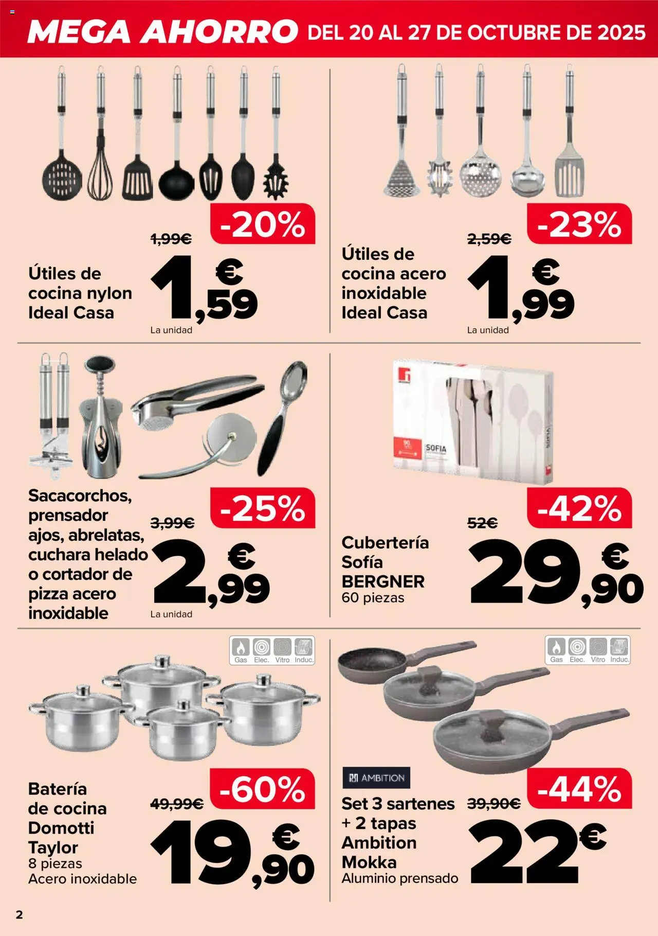 Carrefour - Mega Ahorro │ válido desde el 20.10.2025 | Página: 2 | Productos: Helado, Cocina, Cubertería, Batería