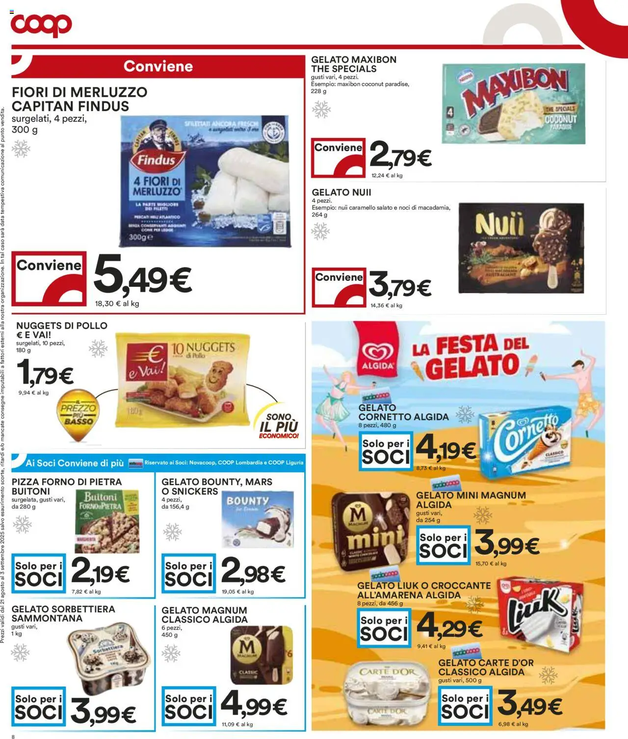 Volantino COOP del 21.08.2025 | Pagina: 8 | Prodotti: Pollo, Cornetto, Data, Forno