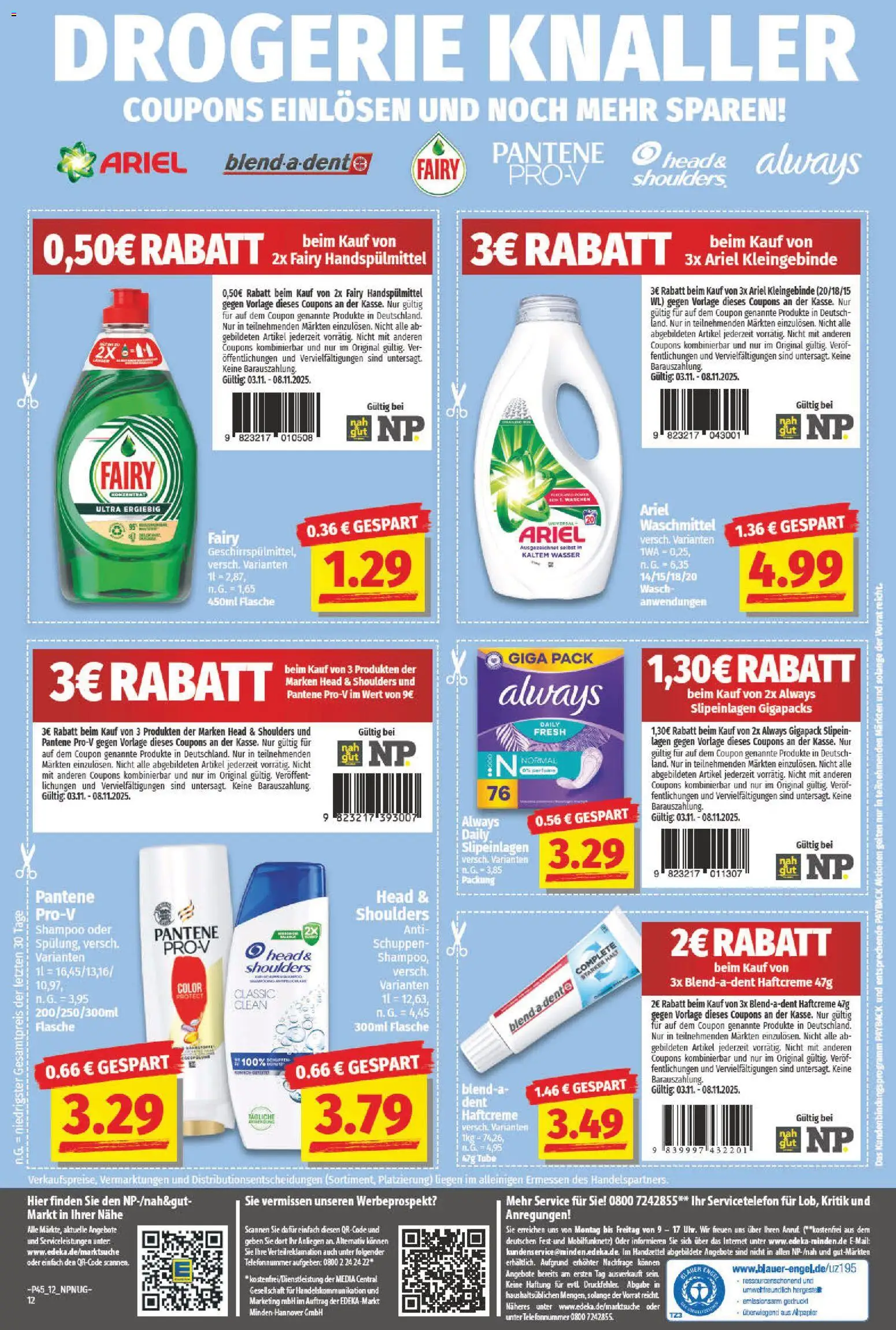 NP Discount Prospekt 	 – gültig ab 03.11.2025 | Seite: 12 | Produkte: Ariel, Head & shoulders, Wasser, Waschmittel