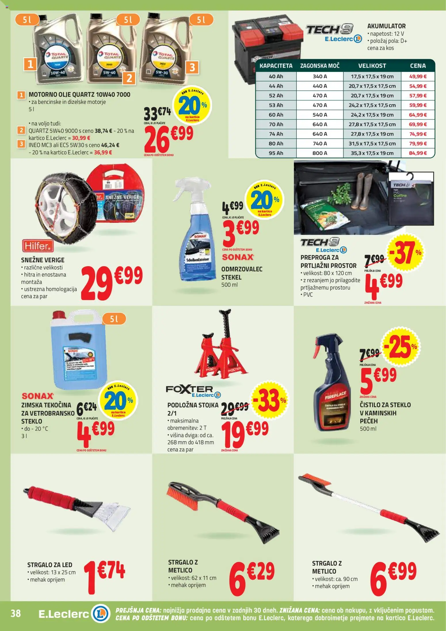 Novi E.leclerc katalog ponudbe – veljaven od 05.11.2025 | Stran: 38 | Izdelki: Čistilo za steklo, Stojka, Akumulator, Olje