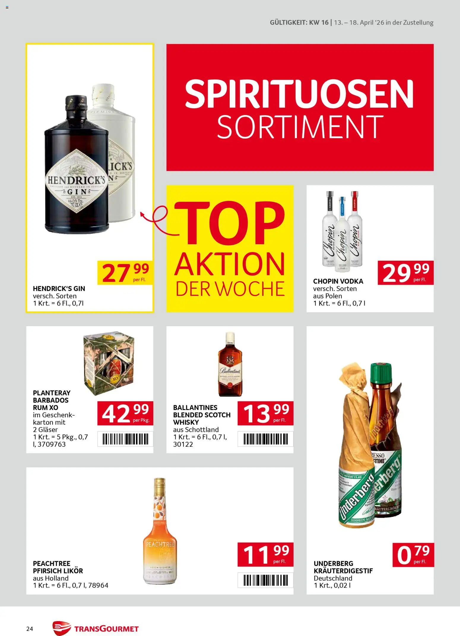 Transgourmet Zustellaktion gültig ab 13.04.2026 | Seite: 24 | Produkte: Gin, Pfirsich