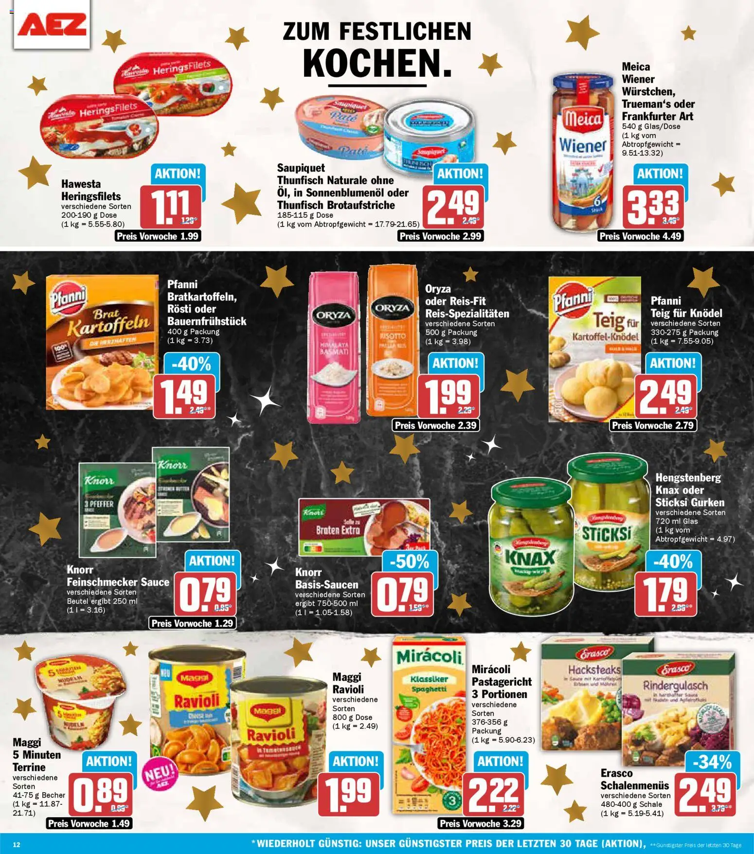 AEZ Prospekt 	 – gültig ab 22.12.2025 | Seite: 12 | Produkte: Rindergulasch, Knorr, Meica, Erasco
