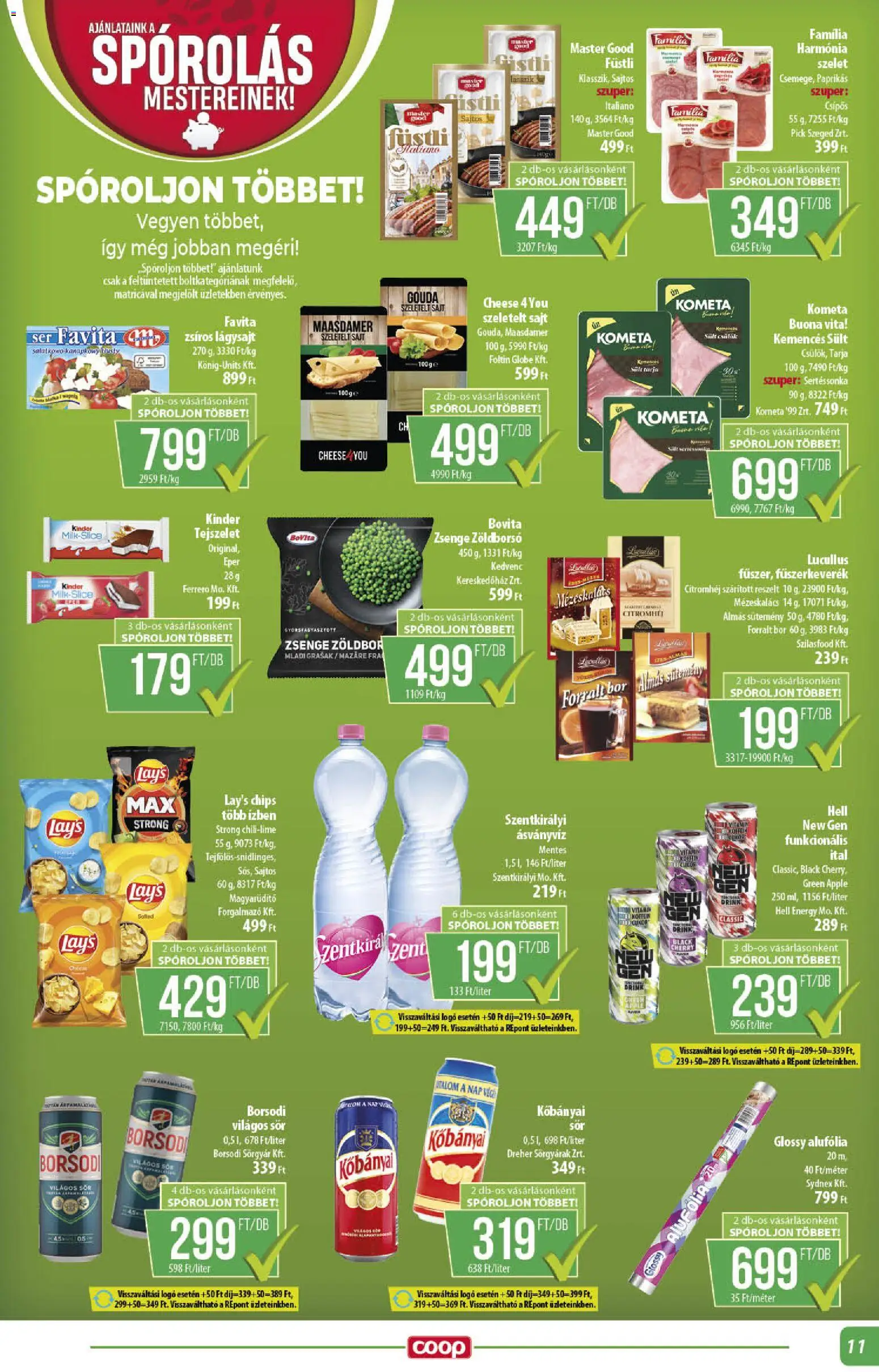 COOP akciós ujság - amely érvényes a következő dátumtól: 20.11.2025 | Oldal: 11 | Termékek: Fűszerkeverék, Tejszelet, Sütemény, Szeletelt sajt