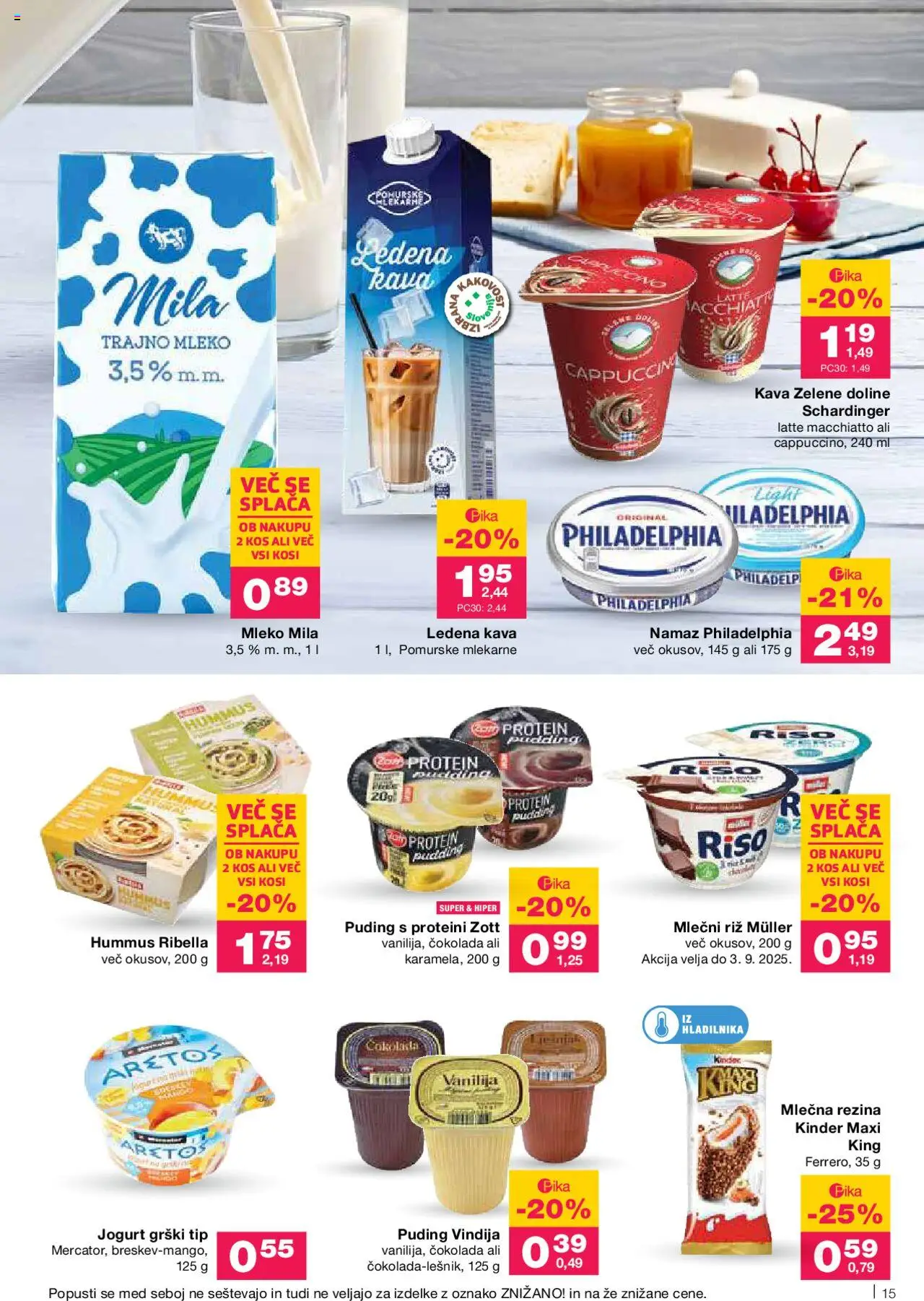 Mercator katalog │ velja od 21.08.2025 | Stran: 15 | Izdelki: Mlečna rezina, Kos, Cokolada, Riz