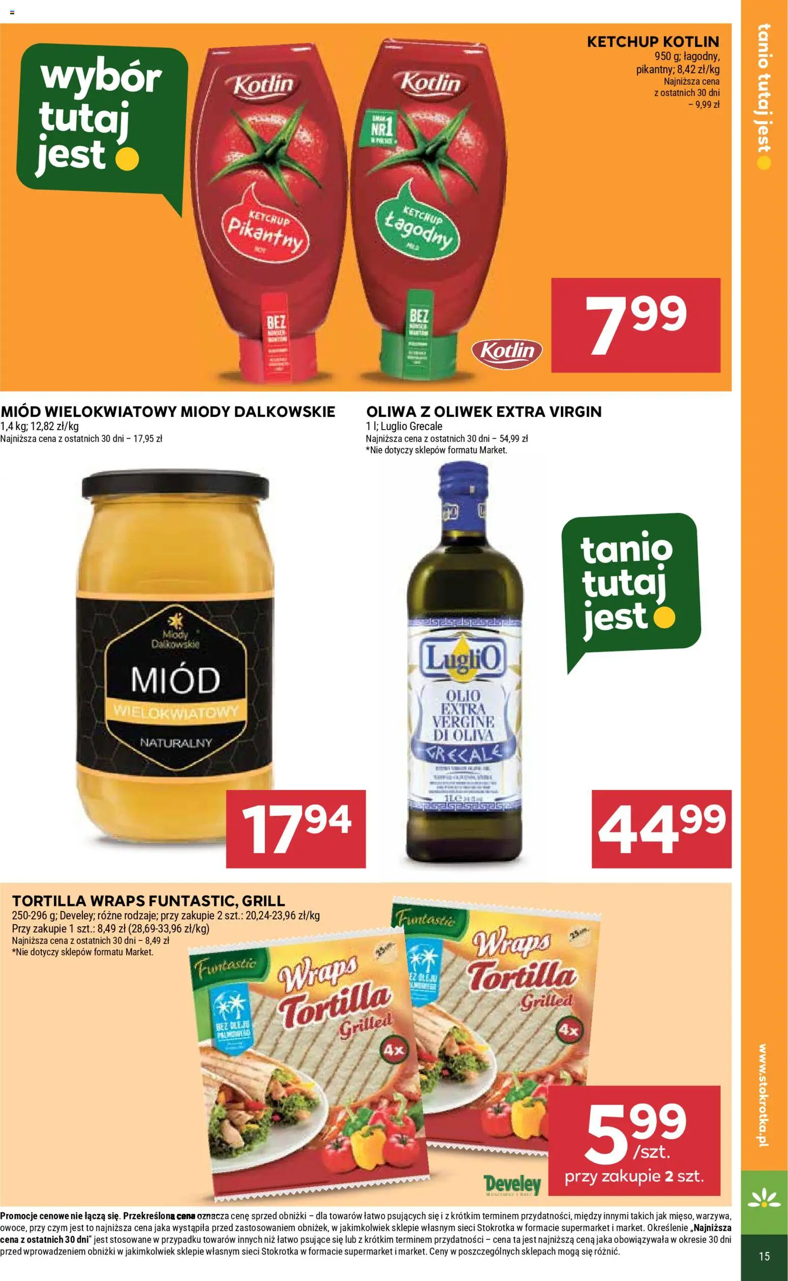 Stokrotka Gazetka - Supermarket od 05.01.2026 | Strona: 15 | Produkty: Miód, Stokrotka, Grill, Tortilla