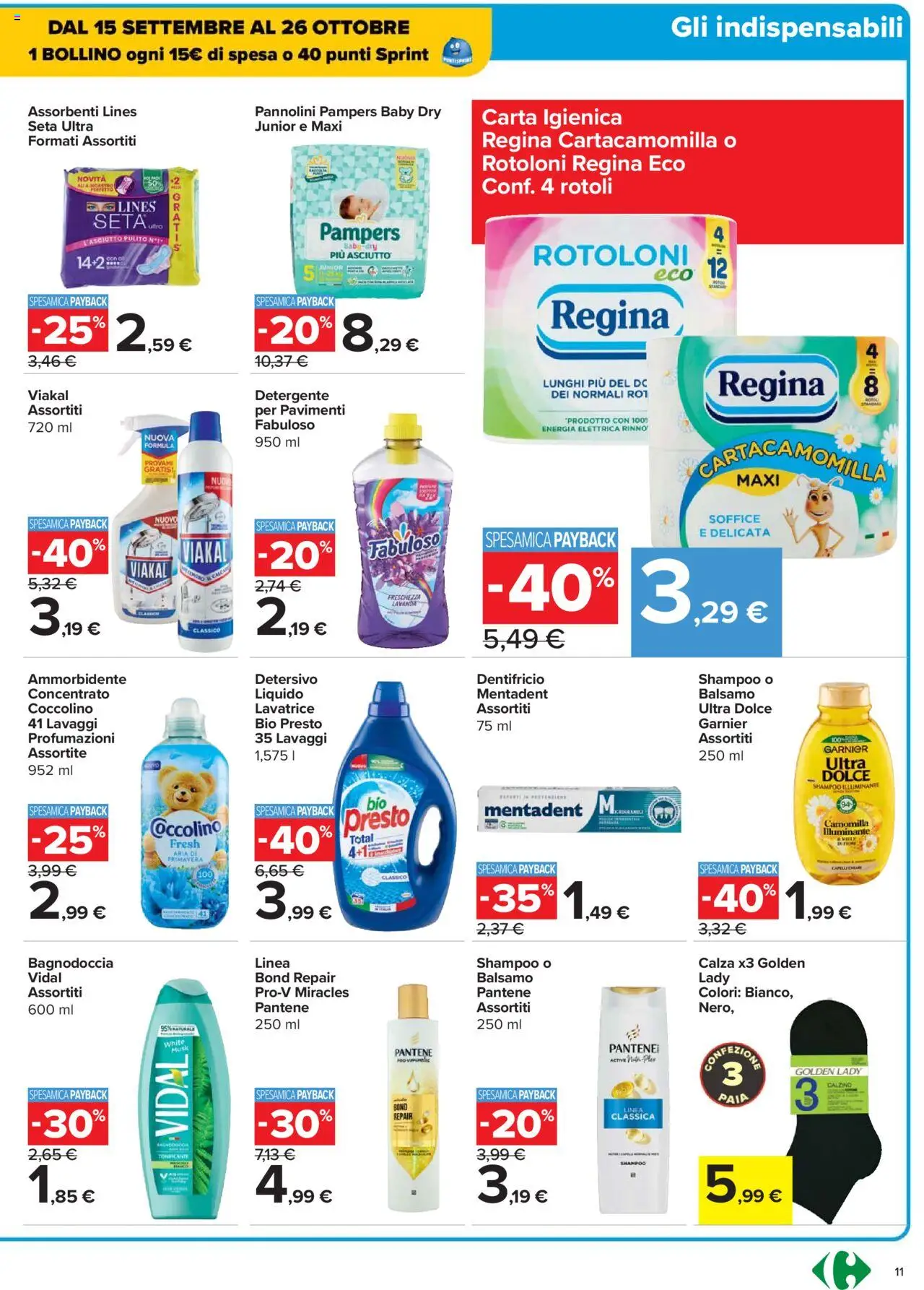 Volantino Carrefour del 14.10.2025 | Pagina: 11 | Prodotti: Illuminante, Shampoo, Pannolini, Lavanda