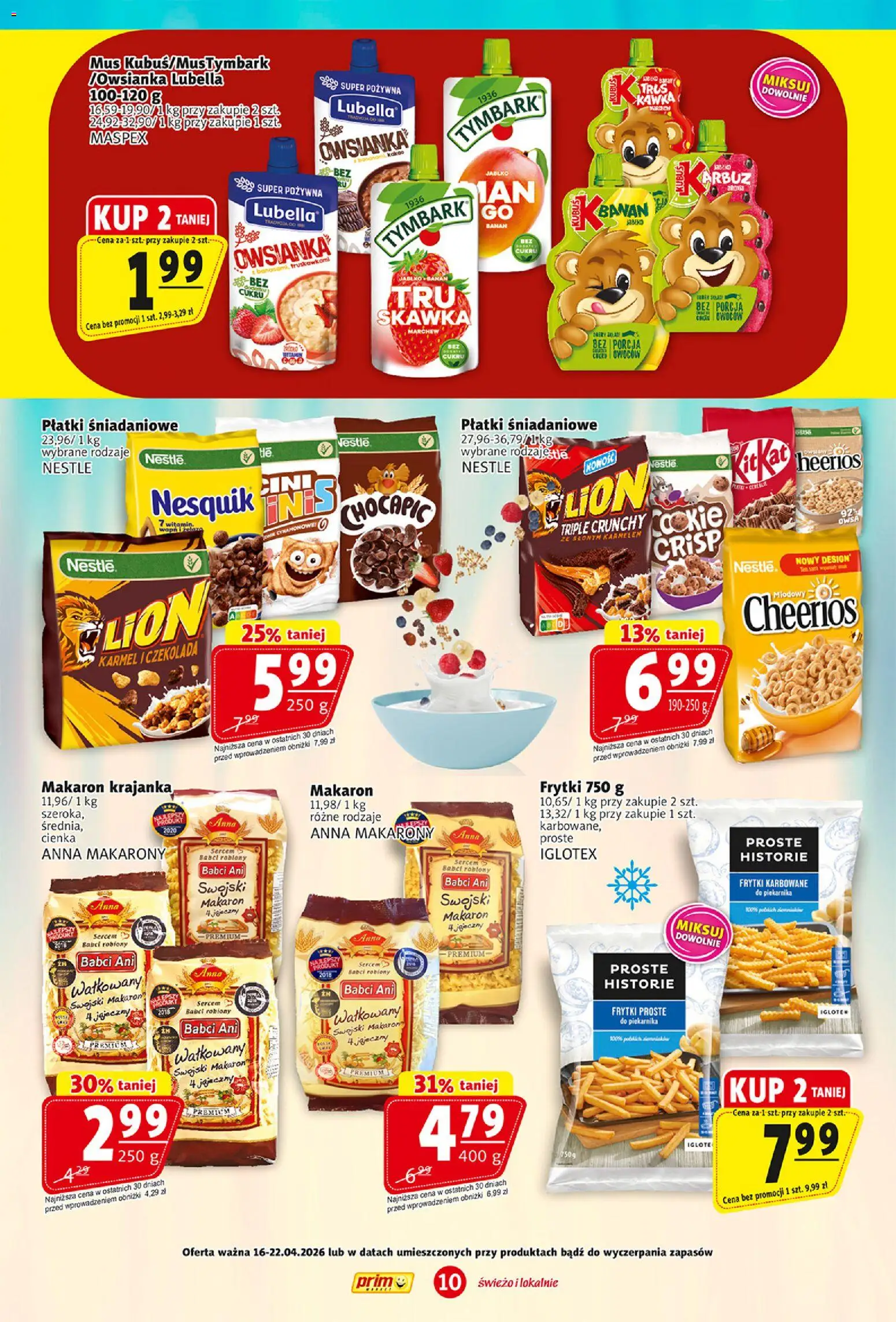 Prim Market gazetka od 16.04.2026 | Strona: 10 | Produkty: Banan, Makarony, Płatki, Makaron