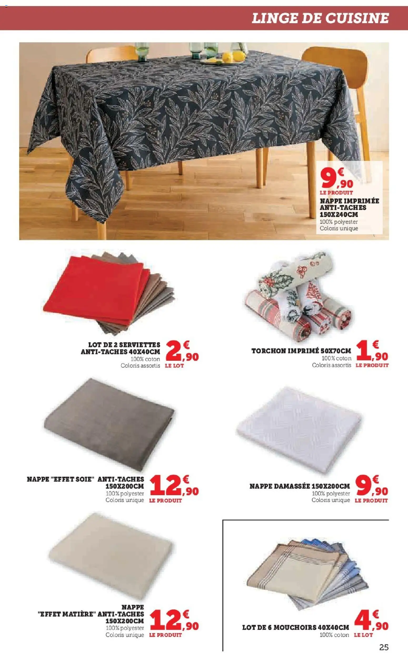 {H1} | Page: 25 | Produits: Torchon, Coton, Mouchoirs, Nappe