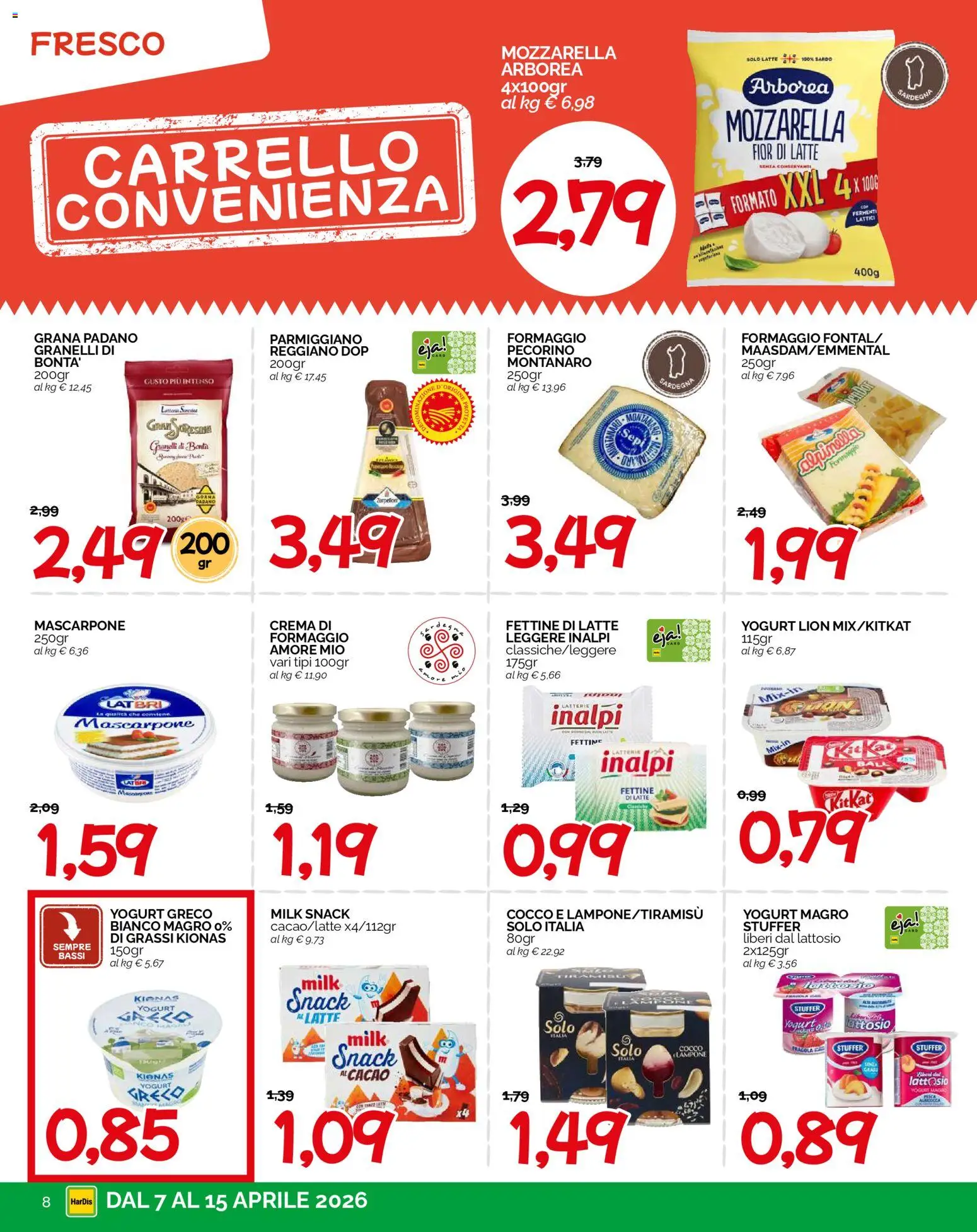 Volantino HarDis del 07.04.2026 | Pagina: 8 | Prodotti: Latte, Cocco, Cacao, Pecorino