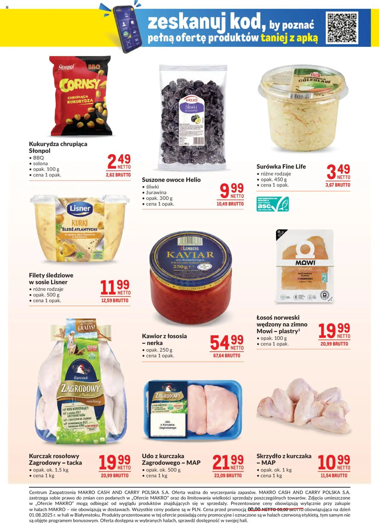 Makro Gazetka od 19.08.2025 | Strona: 23 | Produkty: Kurczak, Żurawina, Śliwki suszone, Surówka colesław