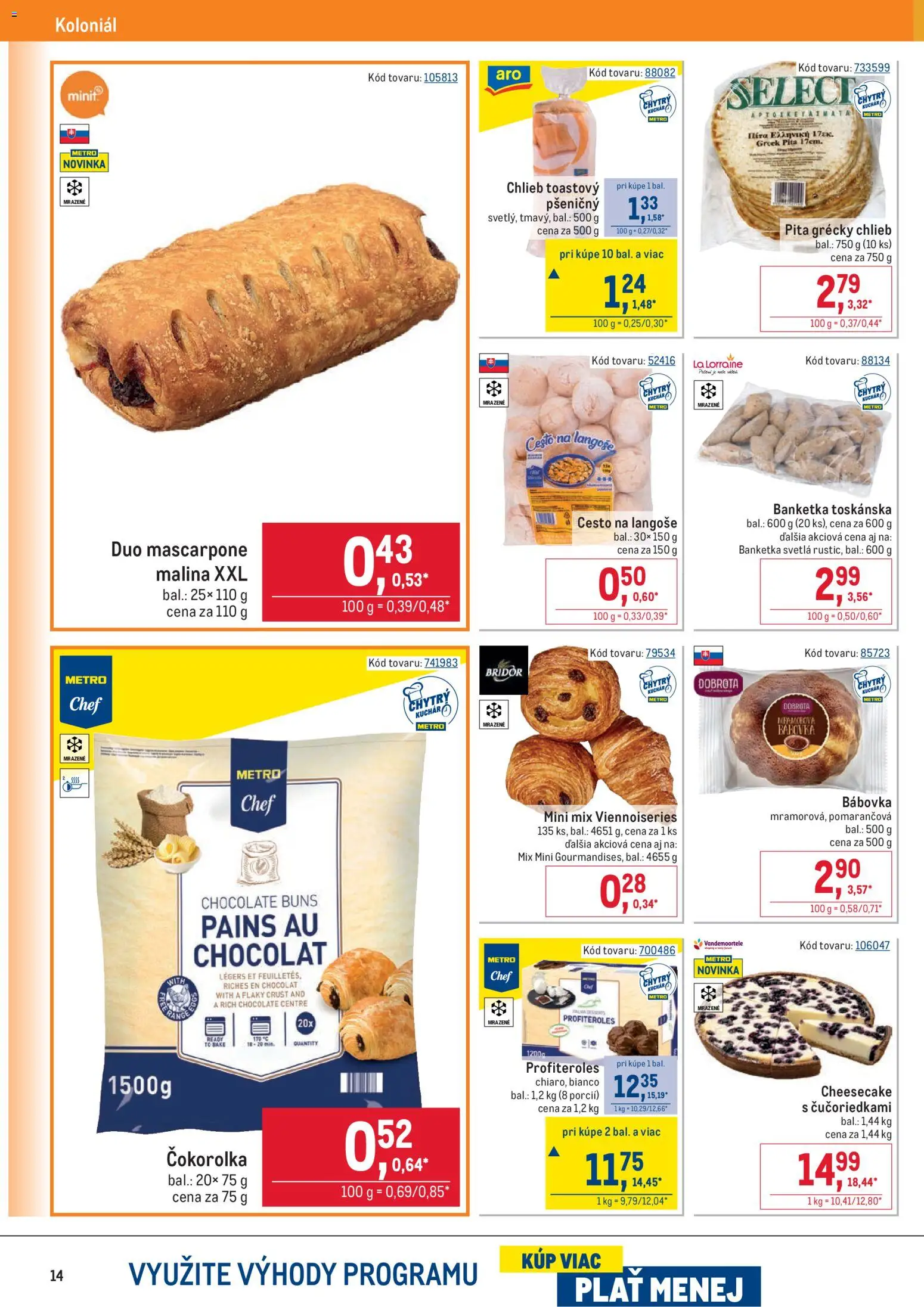 Nové Metro akcie – leták je platný od 25.03.2026 | Strana: 14 | Produkty: Chlieb, Mascarpone, Svetlá