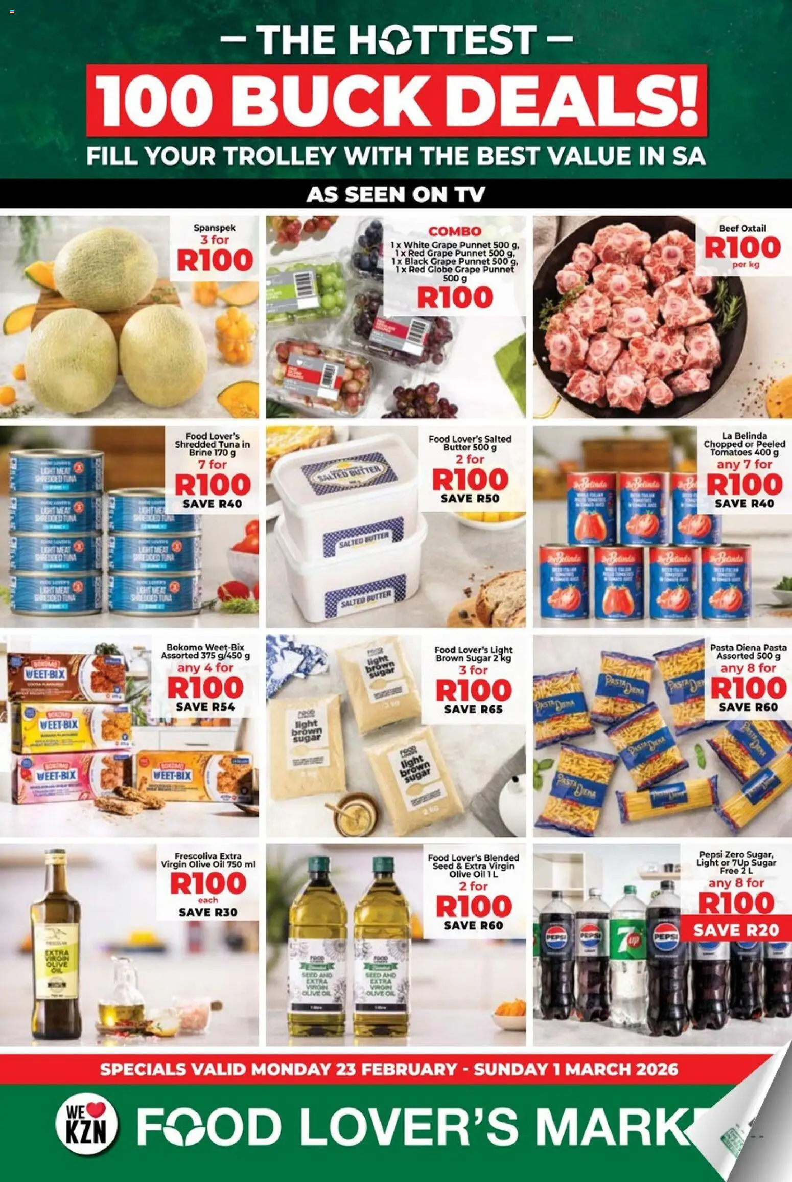 New Food Lover's Market catalogue – valid from 23.02.2026 | Page: 1 | Products: TV, Oil, Pasta, Sugar