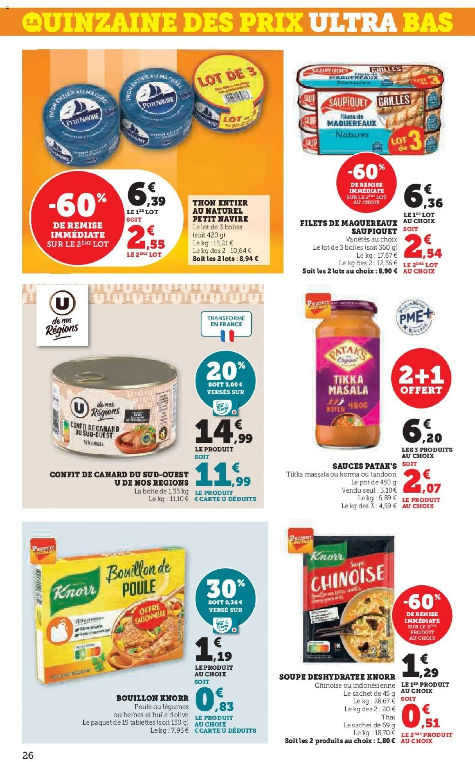 {H1} | Page: 26 | Produits: Soupe, Confit de canard, Thon, Huile