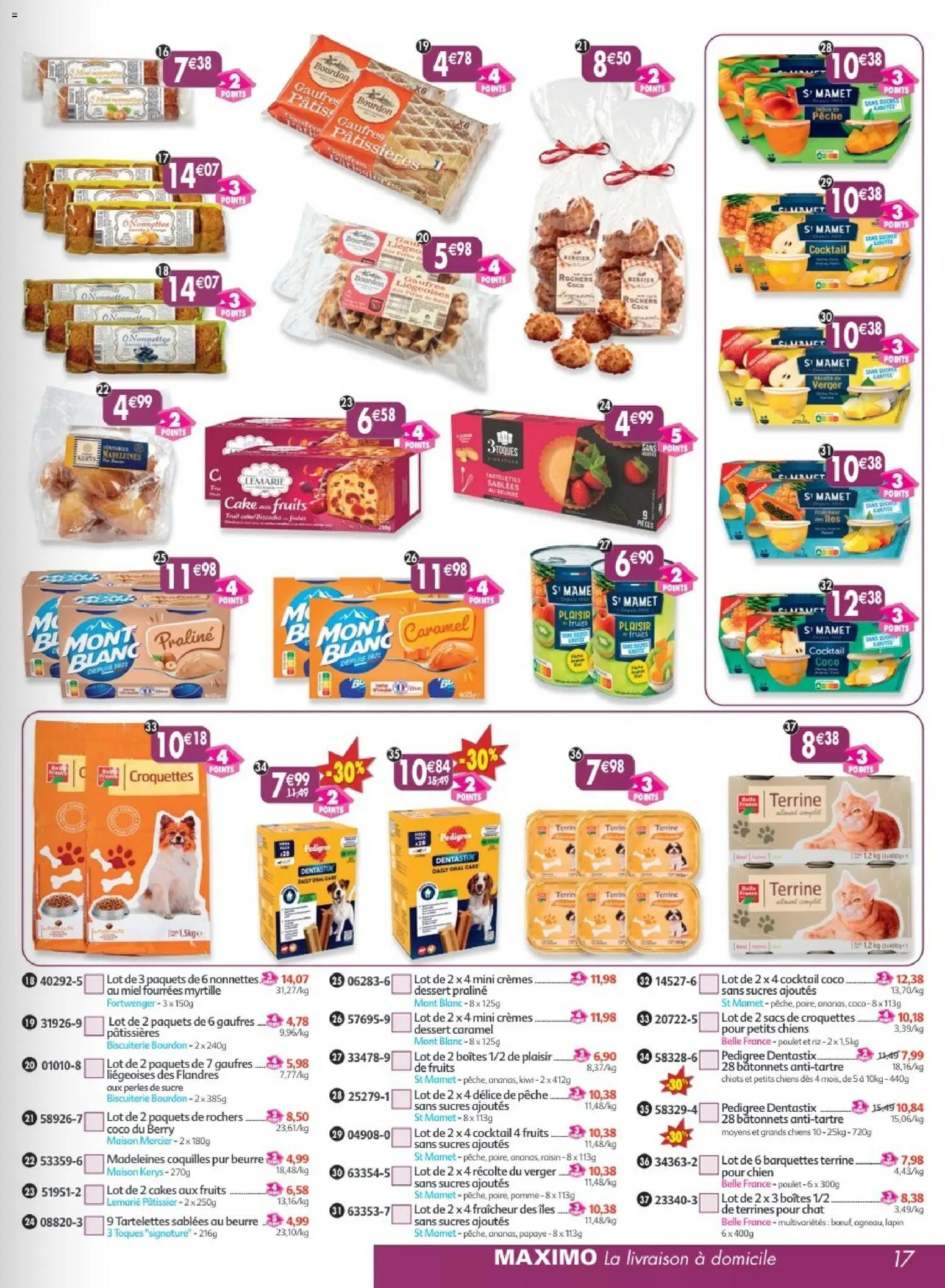 {H1} | Page: 17 | Produits: Sucre, Pêche, Pomme, Gaufres