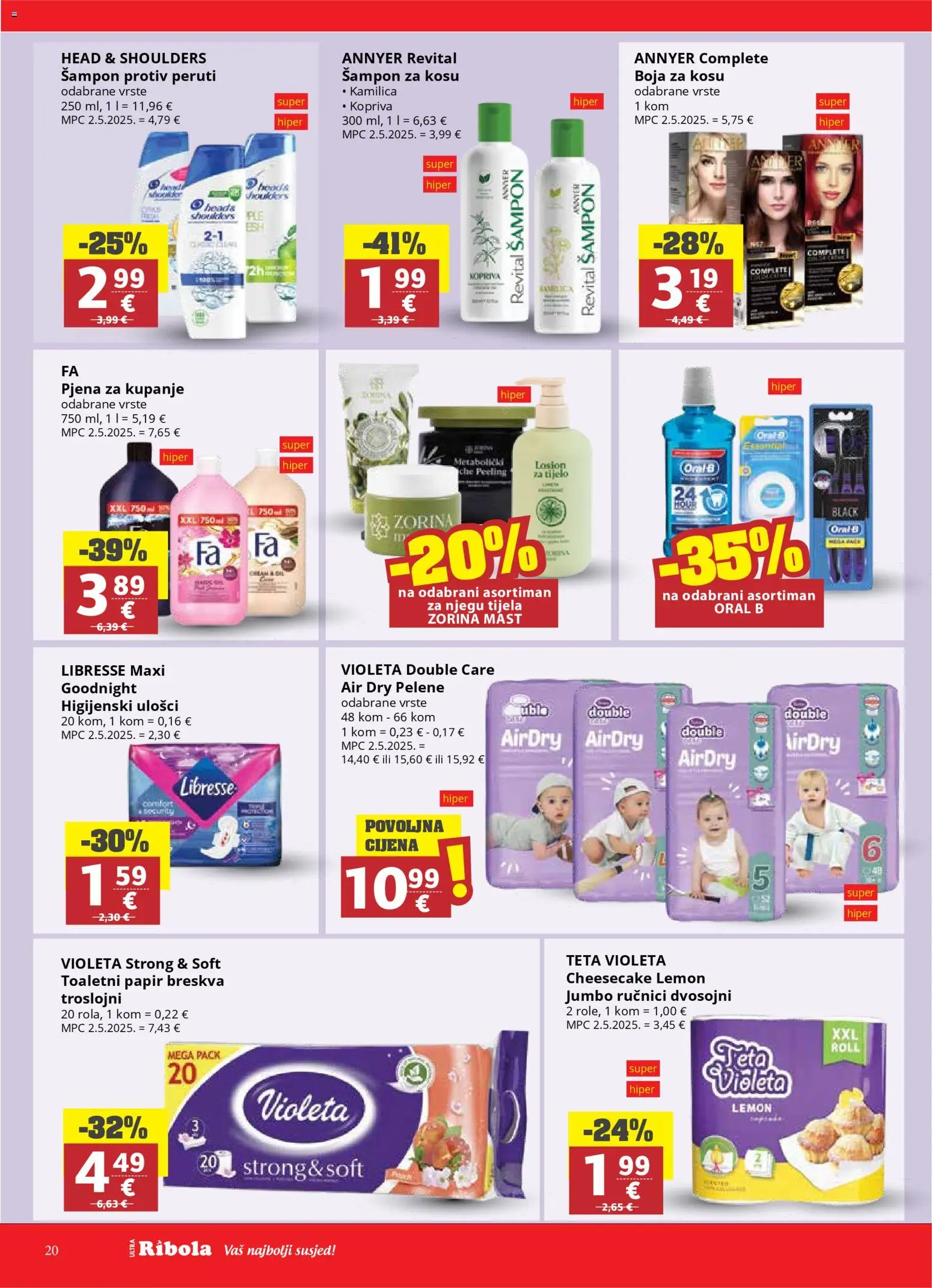 Ribola katalog | vrijedi od 22.04.2026 | Stranica: 20 | Proizvodi: Šampon, Boja za kosu, Toaletni papir, Violeta