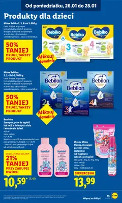 Pogląd oferty "Bambino Szampon, płyn do kąpieli lub żel 2 w 1 do mycia ciała i włosów dla dzieci, 400 ml, różne rodzaje, cena za 1 opak. przy zakupie 2 opak. lub wielokrotności 2 opak." - ważna od 26.01.2026 | Strona: 55