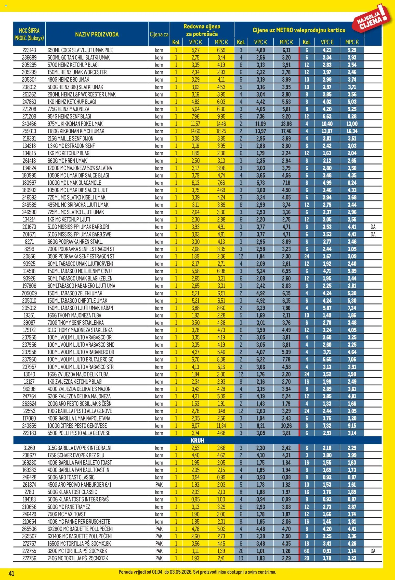 Metro katalog | vrijedi od 01.04.2026 | Stranica: 41 | Proizvodi: Toast, Dvopek, Majoneza, Hamburger