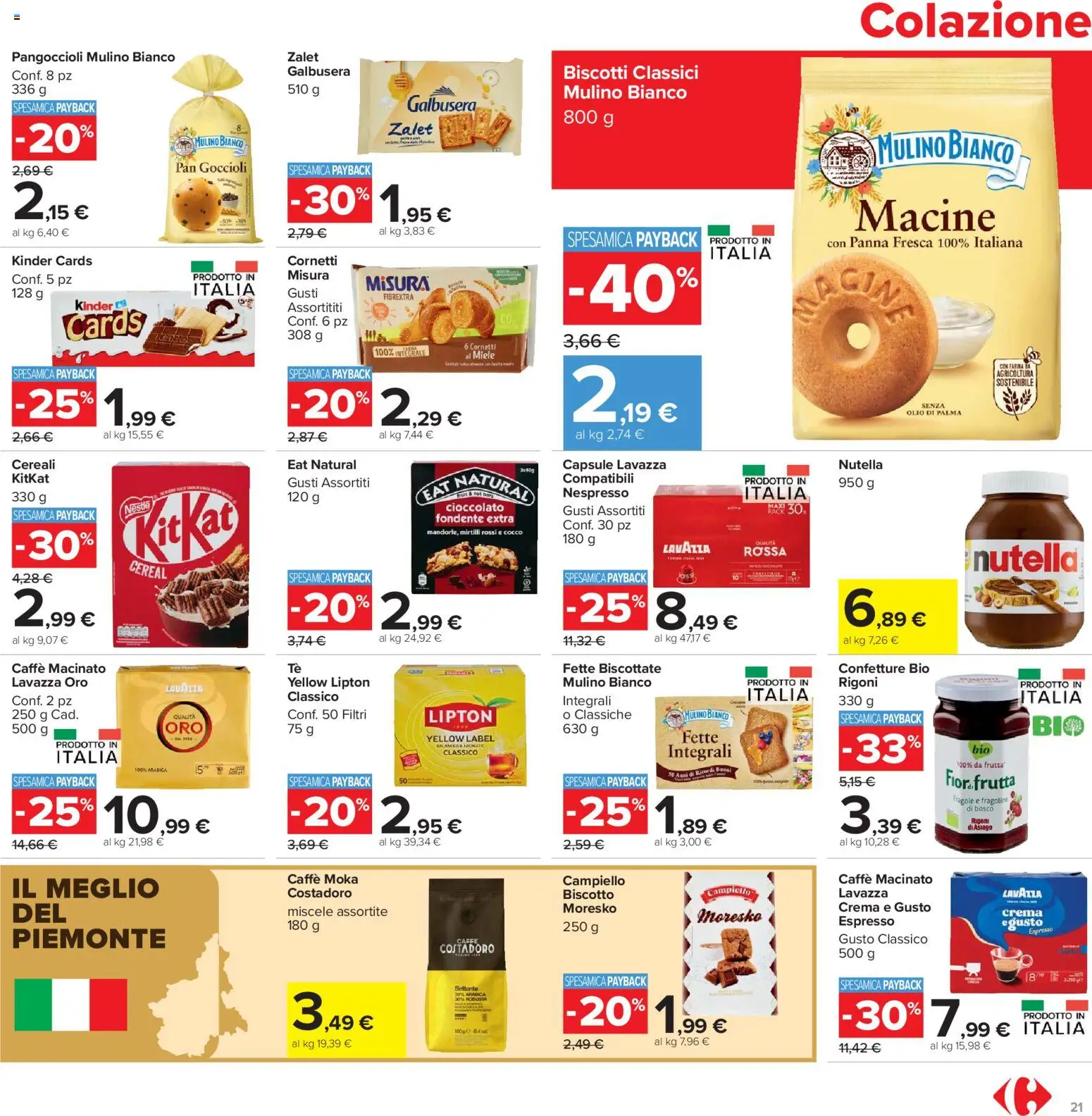 Volantino Carrefour del 24.03.2026 | Pagina: 21 | Prodotti: Cereali, Panna, Nutella, Fette biscottate