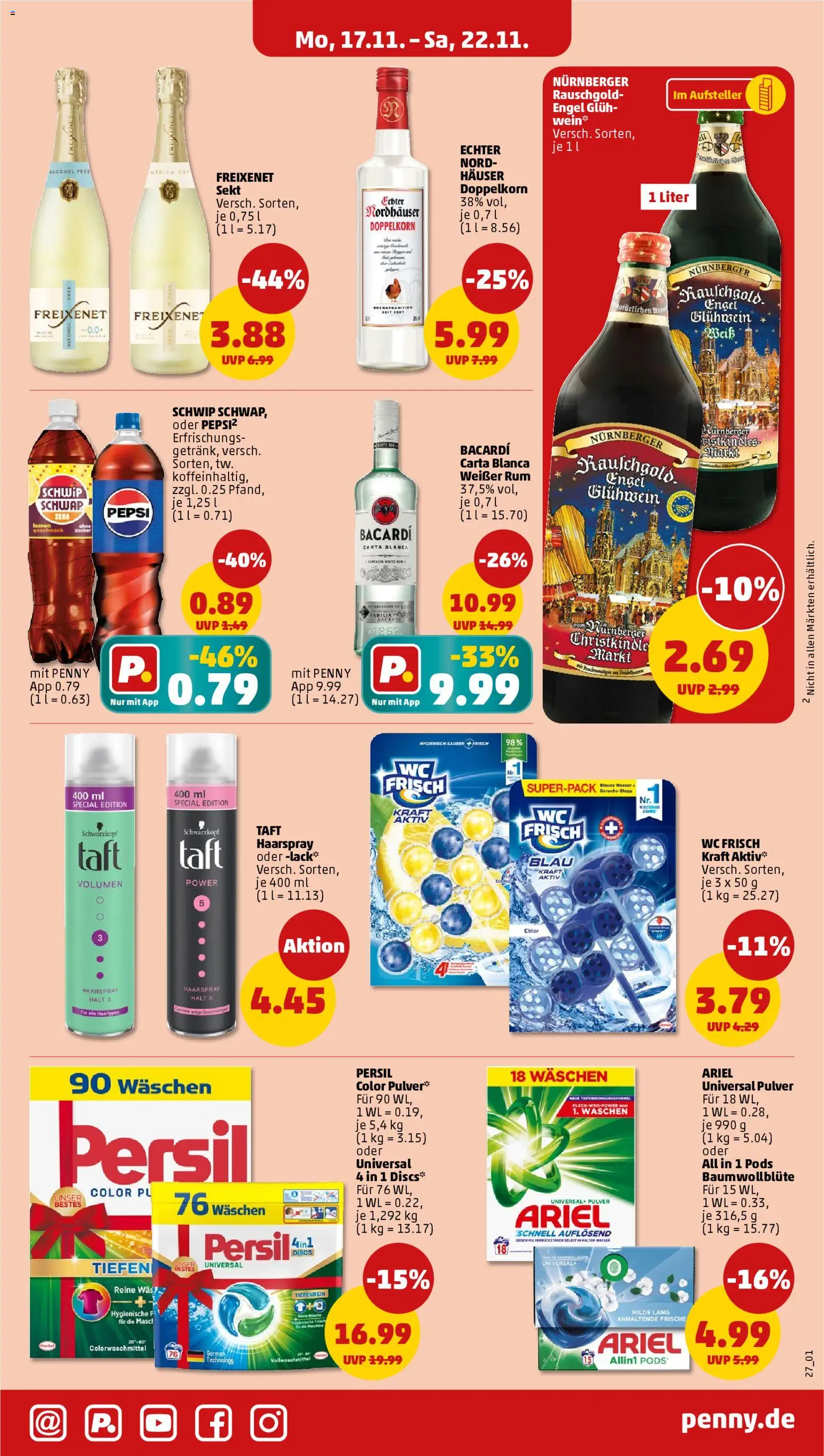 Penny Prospekt 	 – gültig ab 17.11.2025 | Seite: 19 | Produkte: Ariel, Wasser, Zucker, Wein