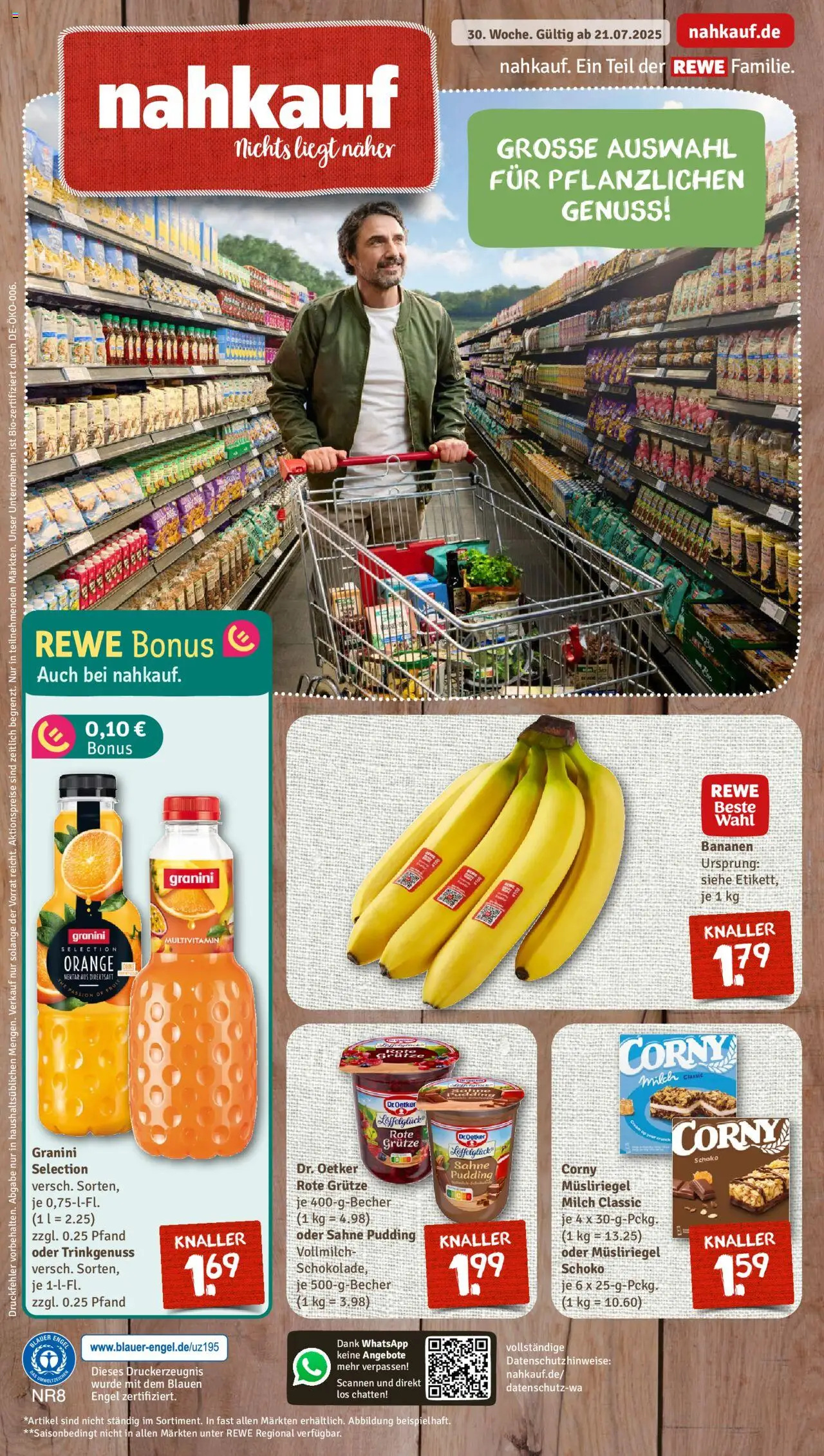Nahkauf Prospekt - gültig ab dem 20.07.2025 | Seite: 1 | Produkte: Bananen, Pudding, Granini, Sahne