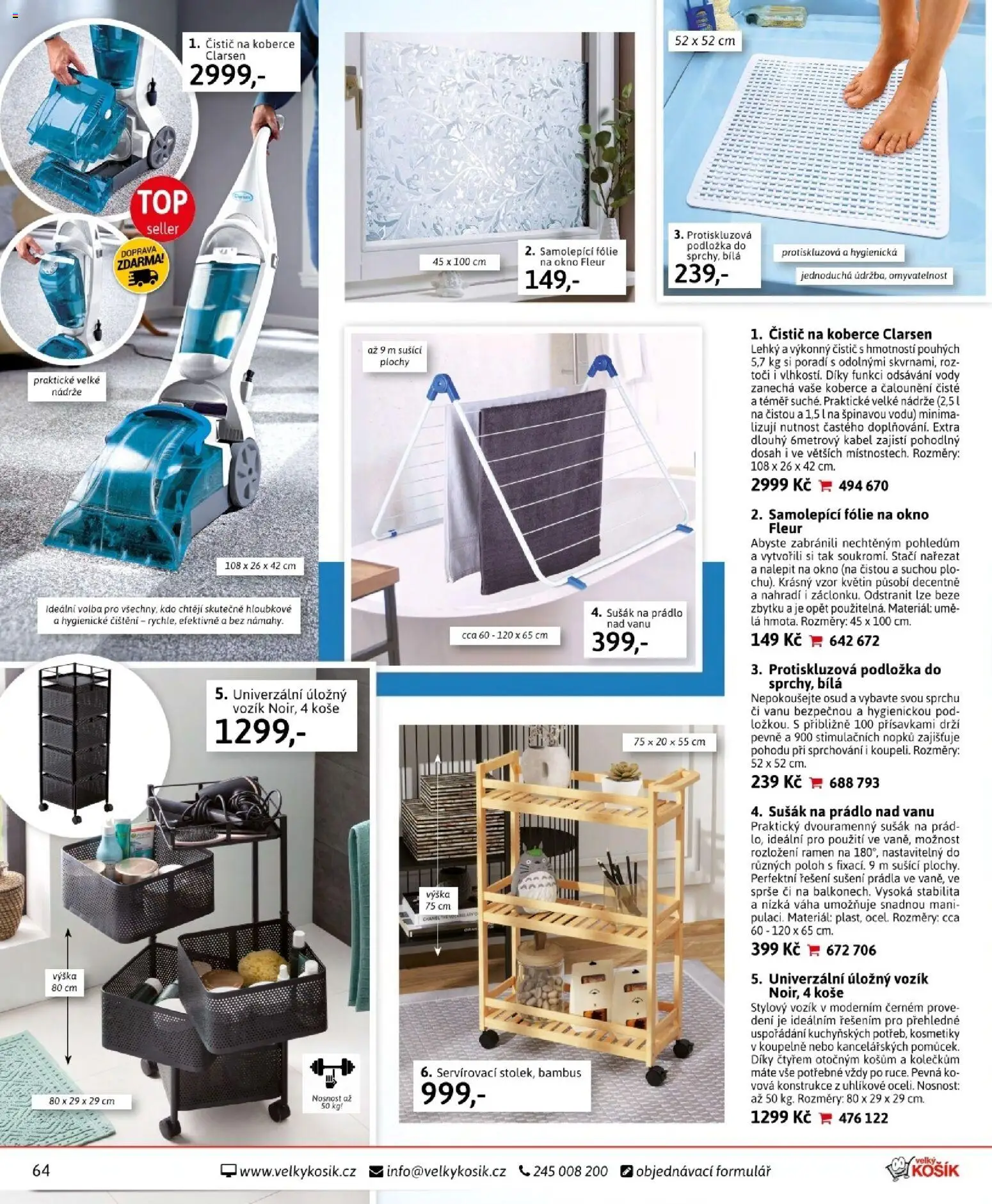 Velký Košík katalog únor 2026 od 01.02.2026 | Strana: 64 | Produkty: Protiskluzová podložka, Sušák na prádlo, Fólie, Kabel