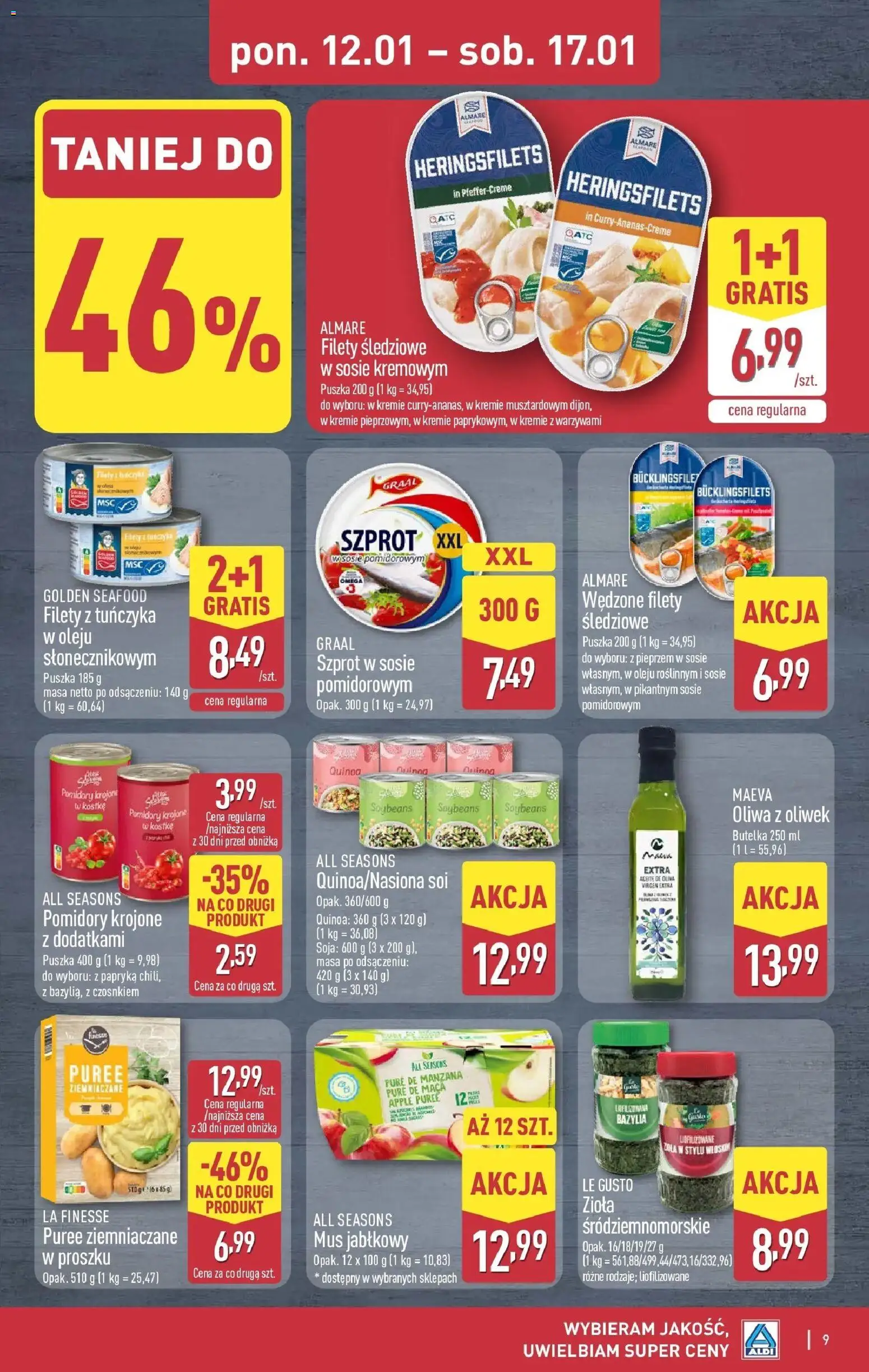 Aldi Gazetka od 12.01.2026 | Strona: 9 | Produkty: Oliwa z oliwek, Papryka, Bazylia, Soja