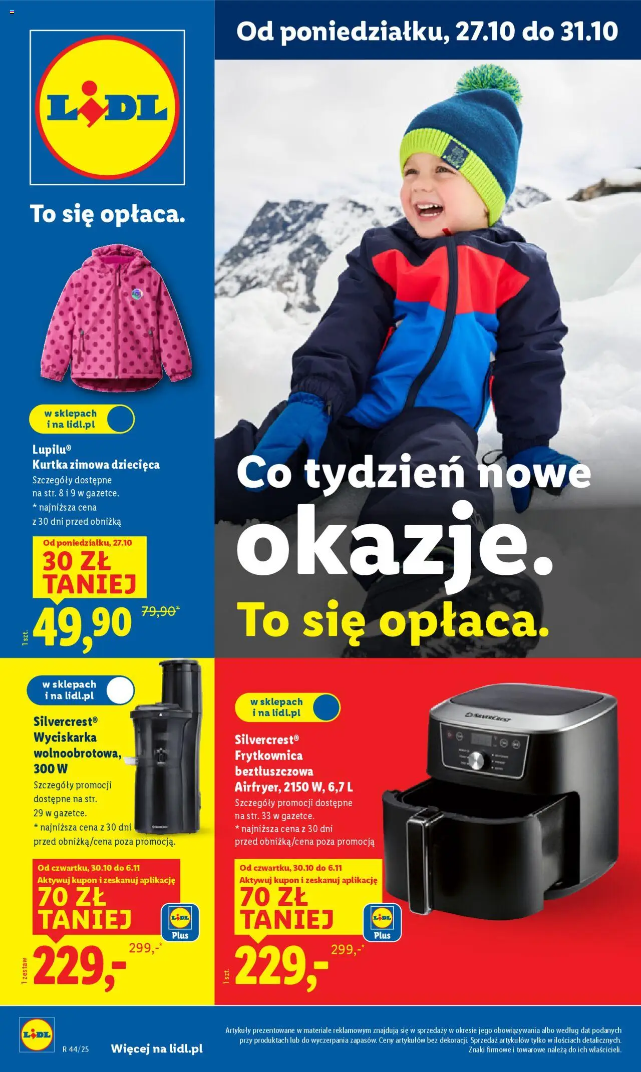 Lidl Katalog od 27.10.2025 | Strona: 1 | Produkty: Kurtka, Frytkownica, Frytkownica beztłuszczowa, Wyciskarka