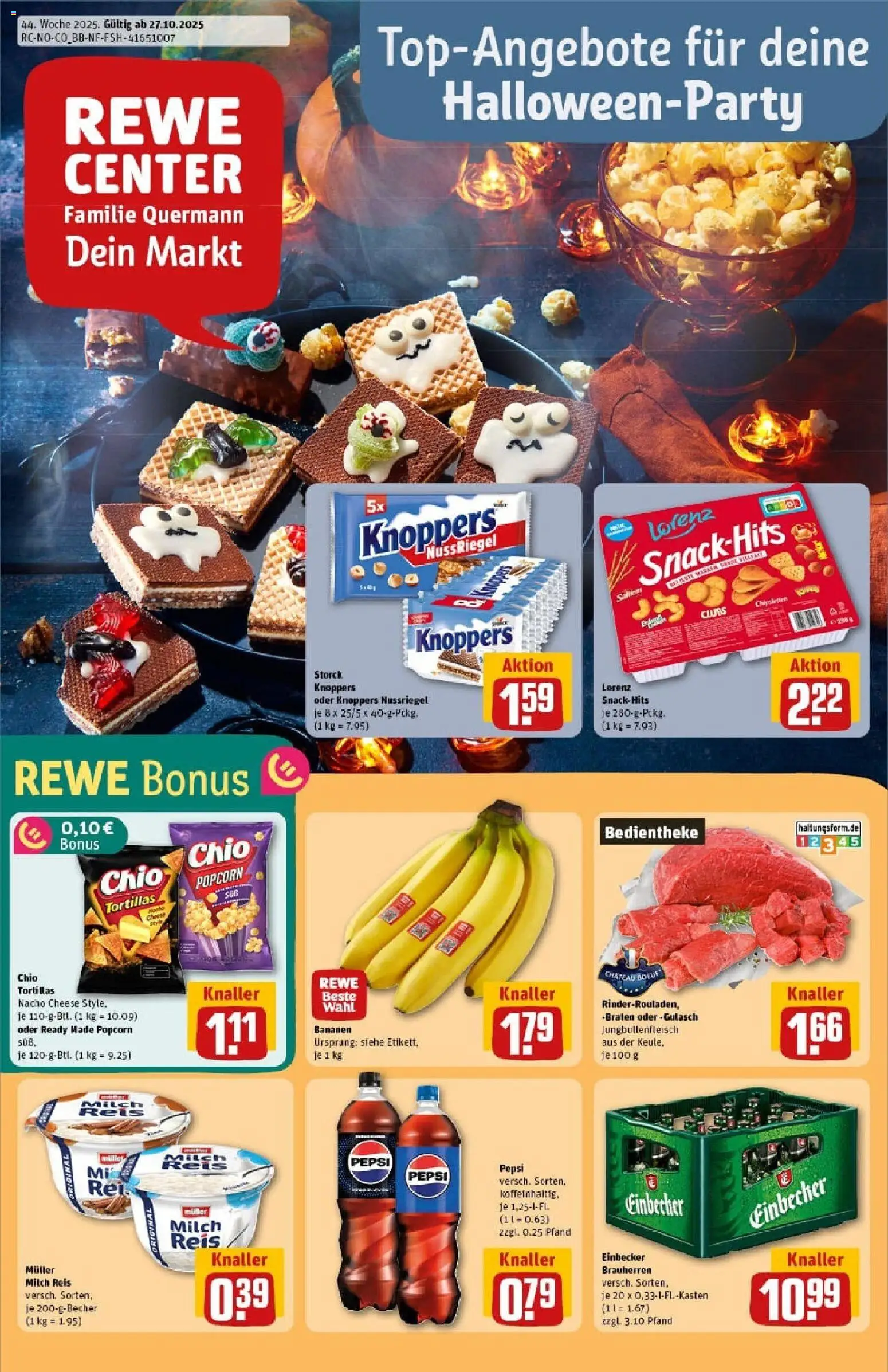 Rewe prospekt Bielefeld	 – gültig ab 26.10.2025 | Seite: 1 | Produkte: Bananen, Knoppers, Pepsi, Reis