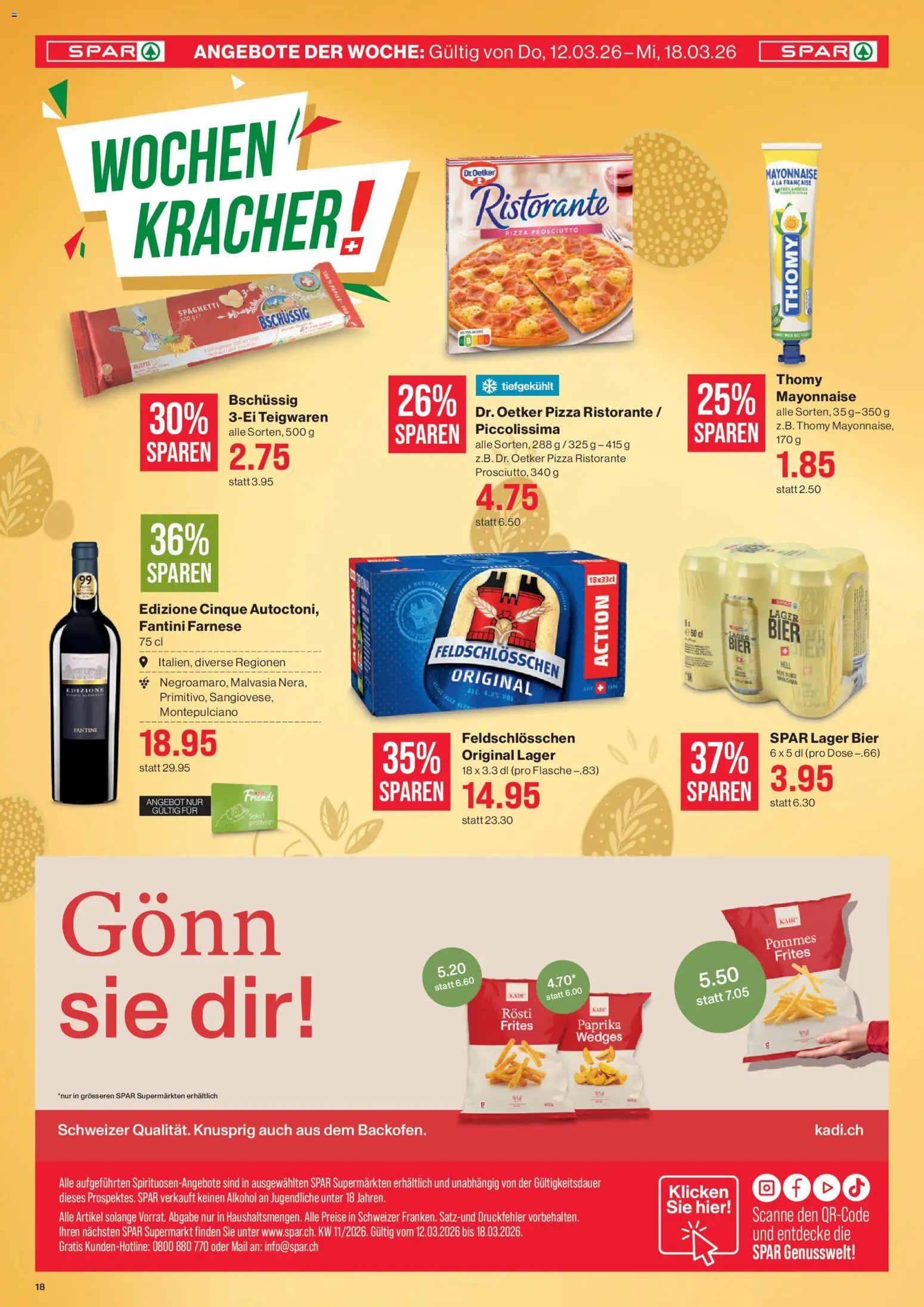 SPAR aktionen – gültig ab 12.03.2026 | Seite: 18 | Produkte: Pommes Frites, Teigwaren, Bier, Mayonnaise