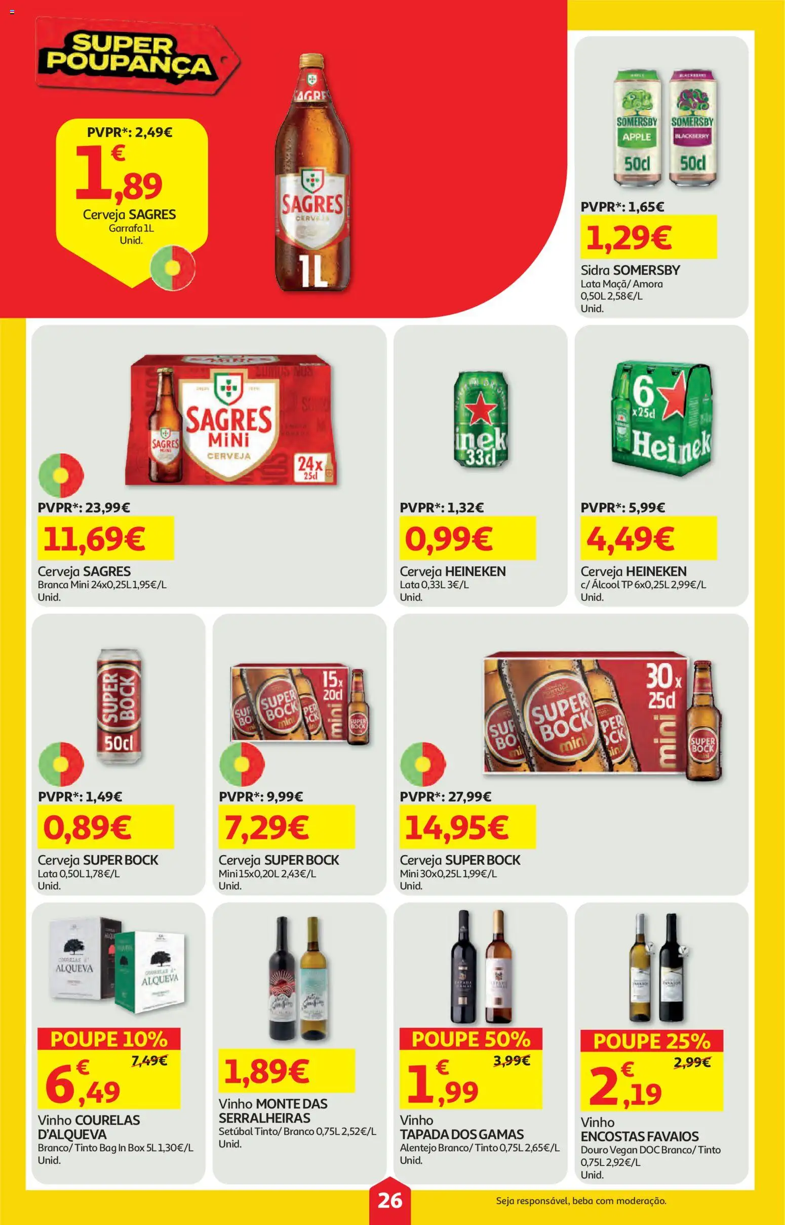 Auchan folheto │ válido de 12.03.2026 | Página: 26 | Produtos: Super bock, Vinho, Cerveja, Somersby