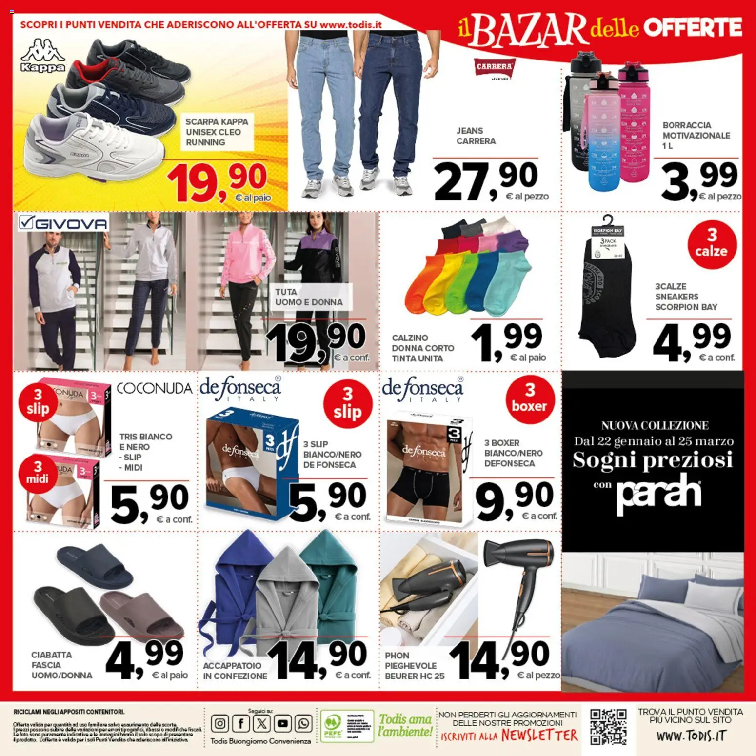 Volantino Todis del 05.03.2026 | Pagina: 24 | Prodotti: Accappatoio, Boxer, Sneakers, Borraccia