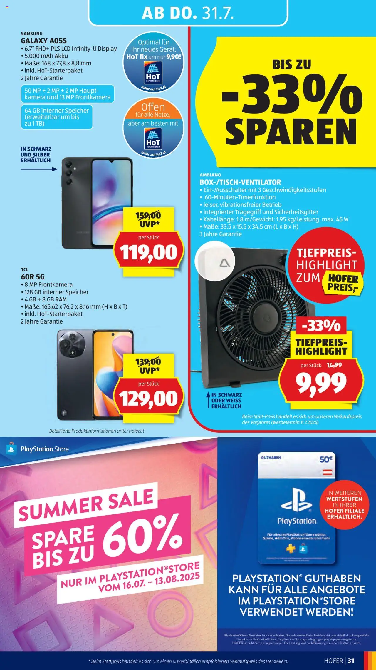 Hofer AT akciós ujság - amely érvényes a következő dátumtól: 25.07.2025 | Oldal: 35 | Termékek: Kamera, PlayStation, Samsung