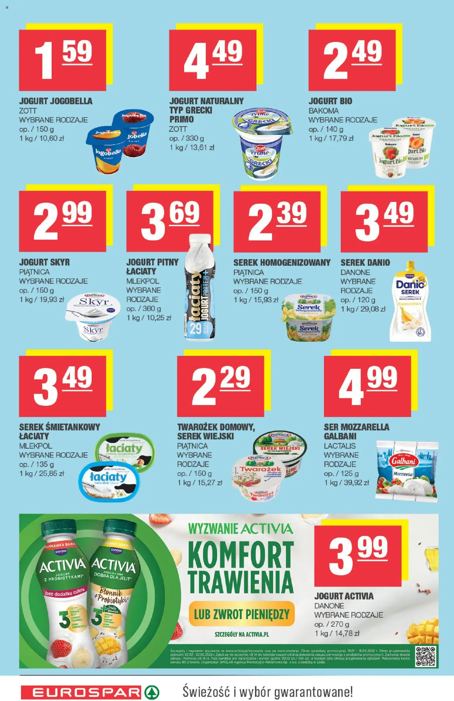 Spar gazetka - Eurospar od 16.03.2026 | Strona: 4 | Produkty: Jogurt Bio, Serek homogenizowany, Jogurt pitny, Jogurt naturalny