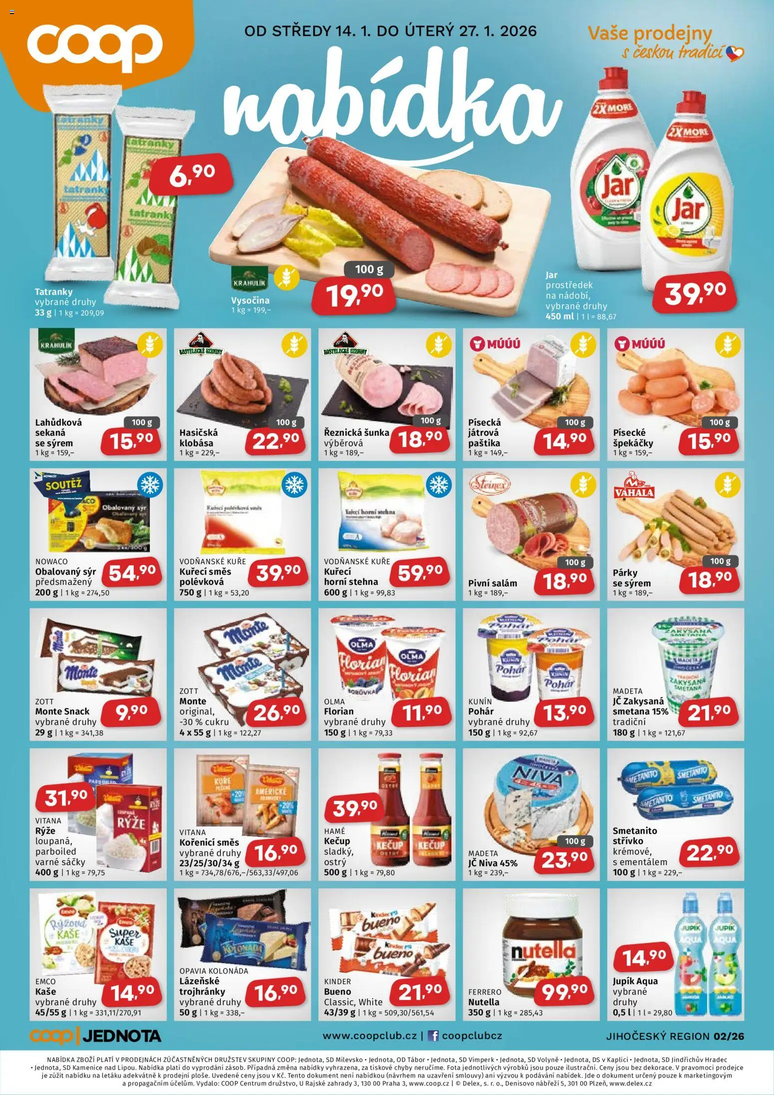 Coop leták - Jihočeský region od 14.01.2026 | Strana: 1 | Produkty: Tatranky, Pohár, Kaše, Niva