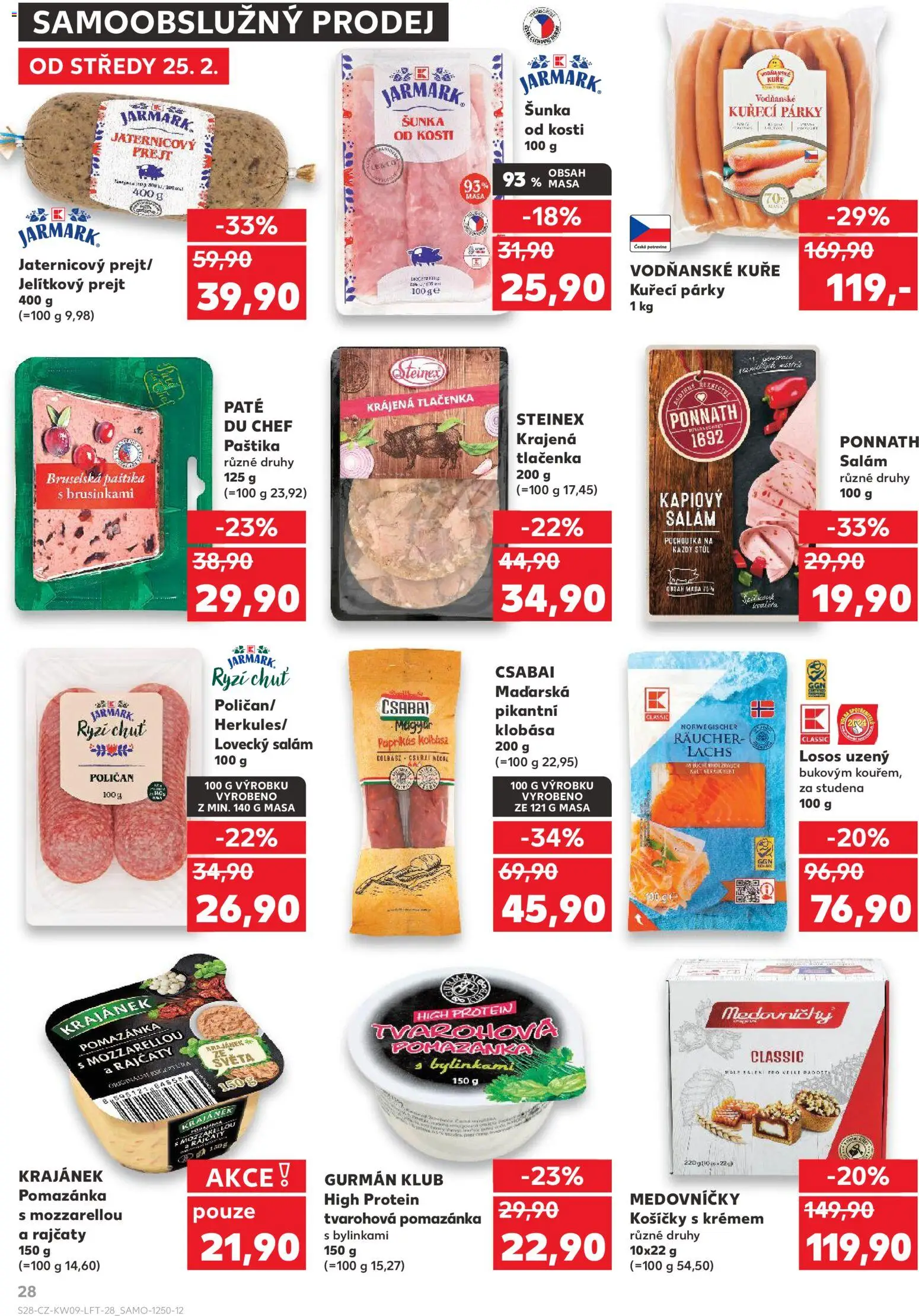 Kaufland leták - Plzeň Bory od 25.02.2026 | Strana: 28 | Produkty: Losos, Tlačenka, Stůl, Protein