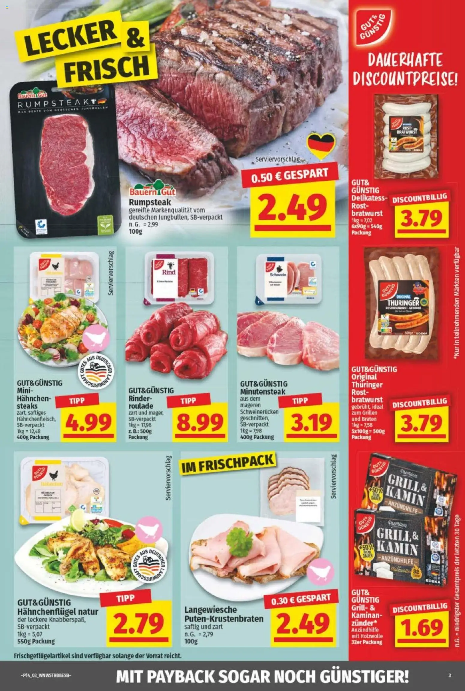 NP Discount Prospekt – gültig ab 30.03.2026 | Seite: 3 | Produkte: Rumpsteak, Grill, Hahnchen, Schweinerucken